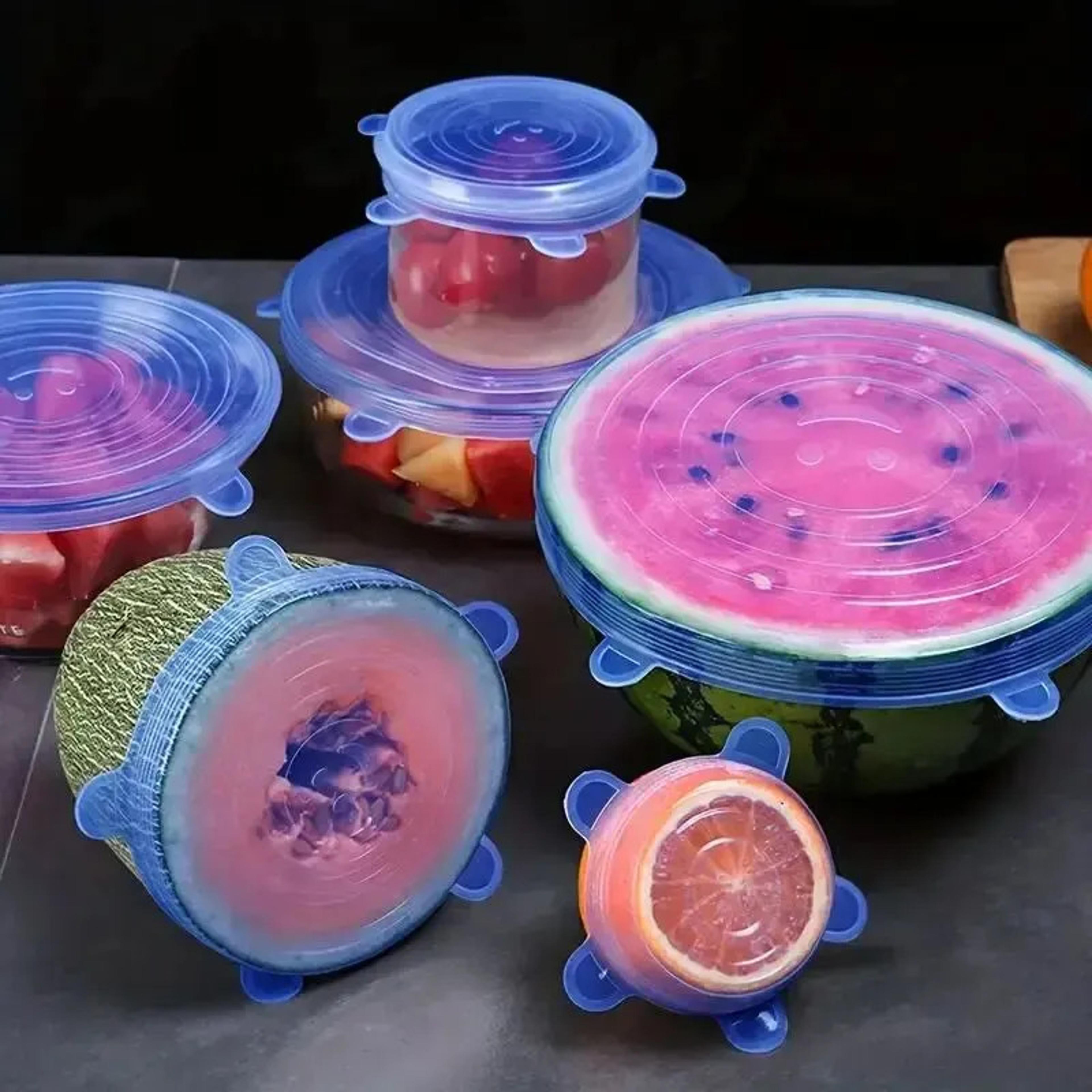 reusable silicone stretch lids for food bowls, 6pcs set, multifunctional fresh-keeping cover for fruit