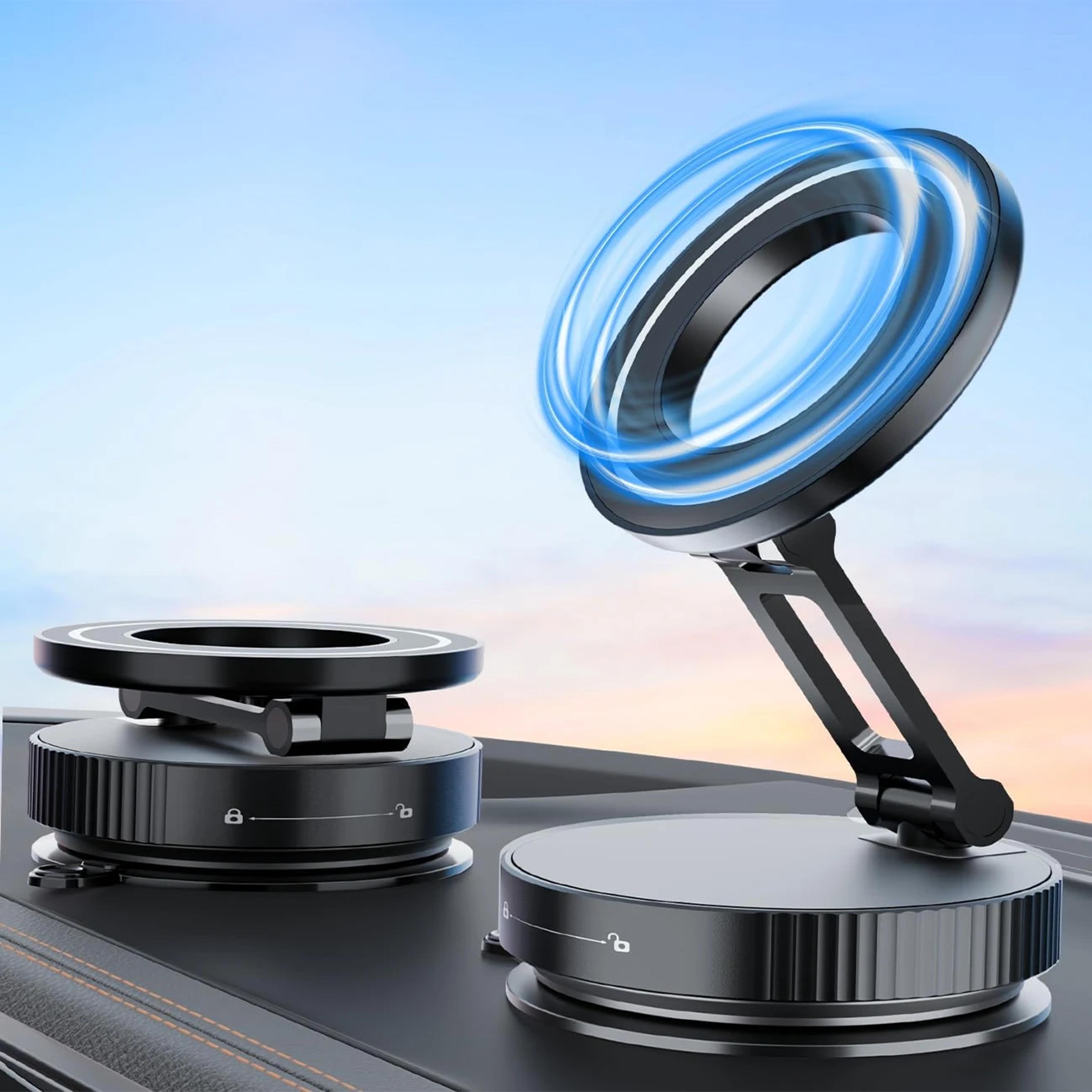 magnetic car phone mount, 360° foldable vacuum magnetic phone holder, hands-free suction cup phone holder