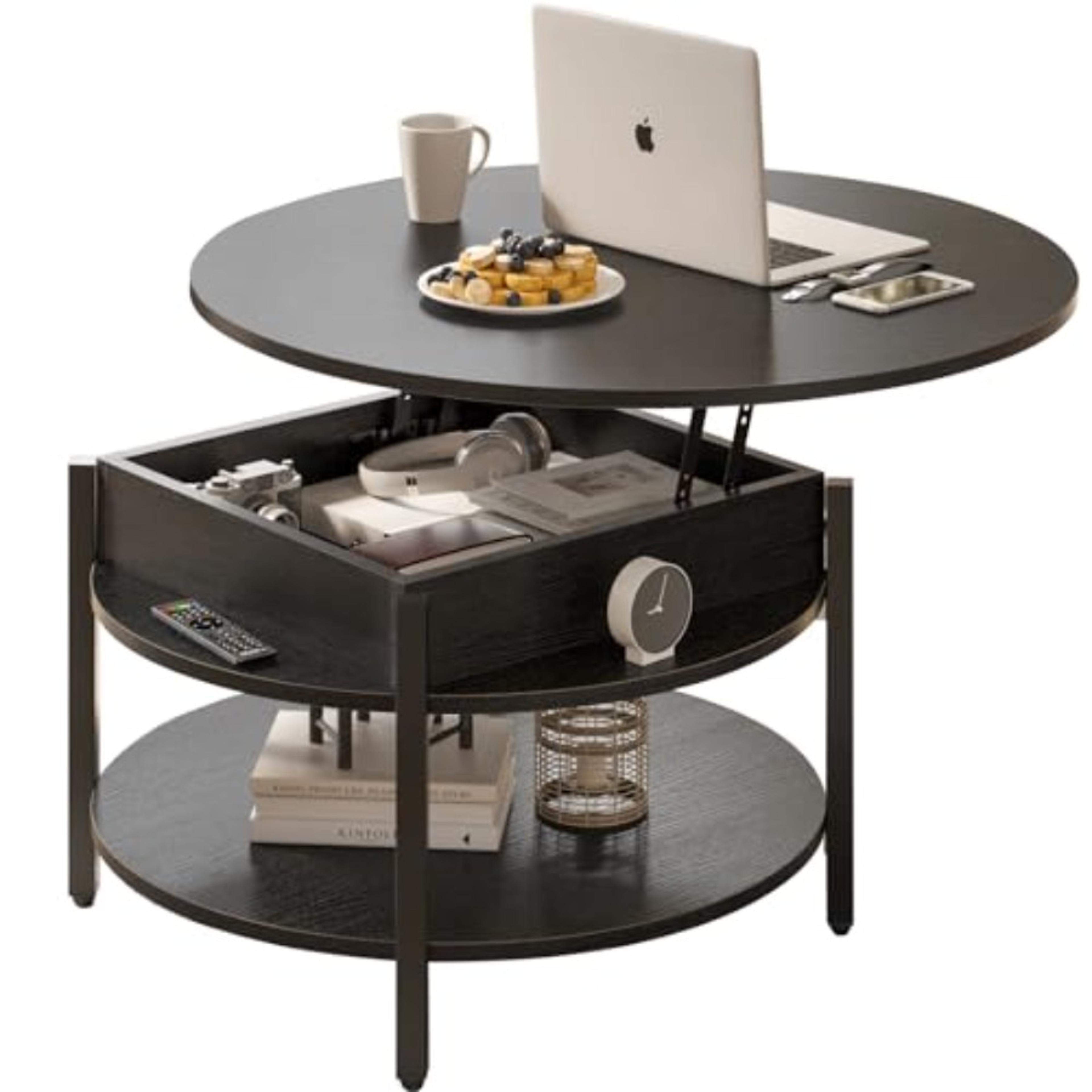 round lift top coffee table with storage, hidden compartment, farmhouse style coffee table for living room