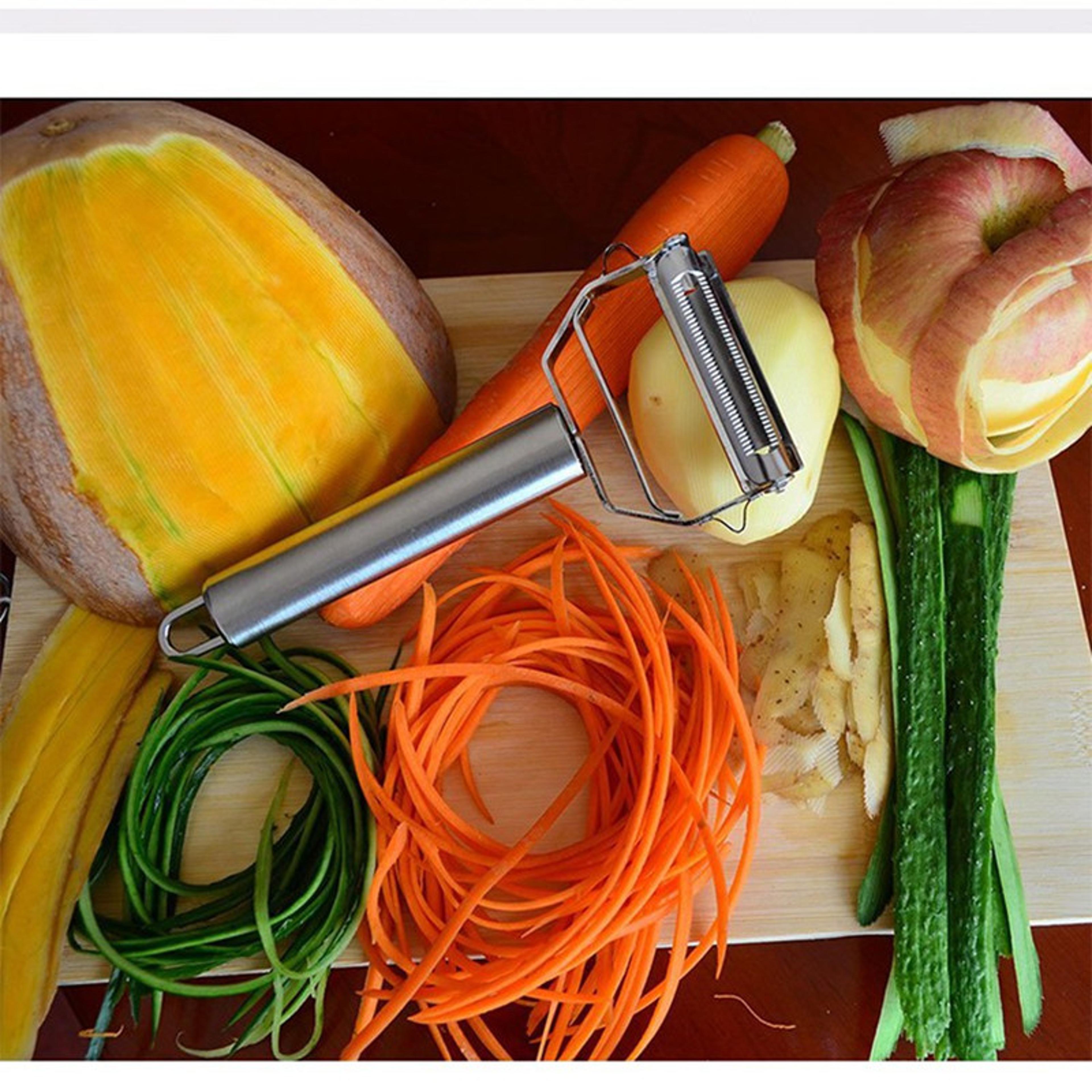 multifunction stainless steel peeler, julienne slicer for potato, carrot, cucumber, melon, fruit & vegetable