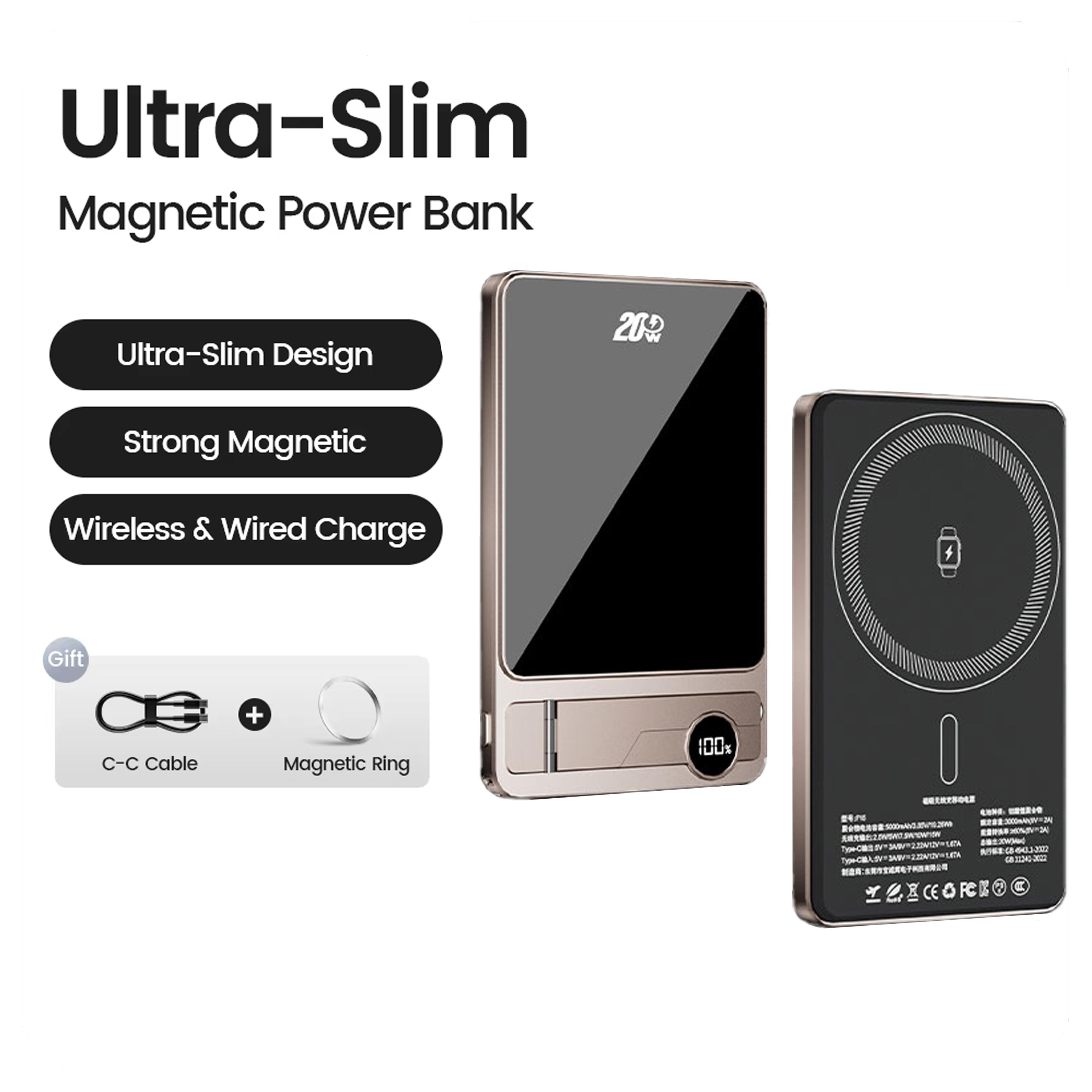 magnetic wireless fast charging portable battery, ultra slim power bank for magsafe
