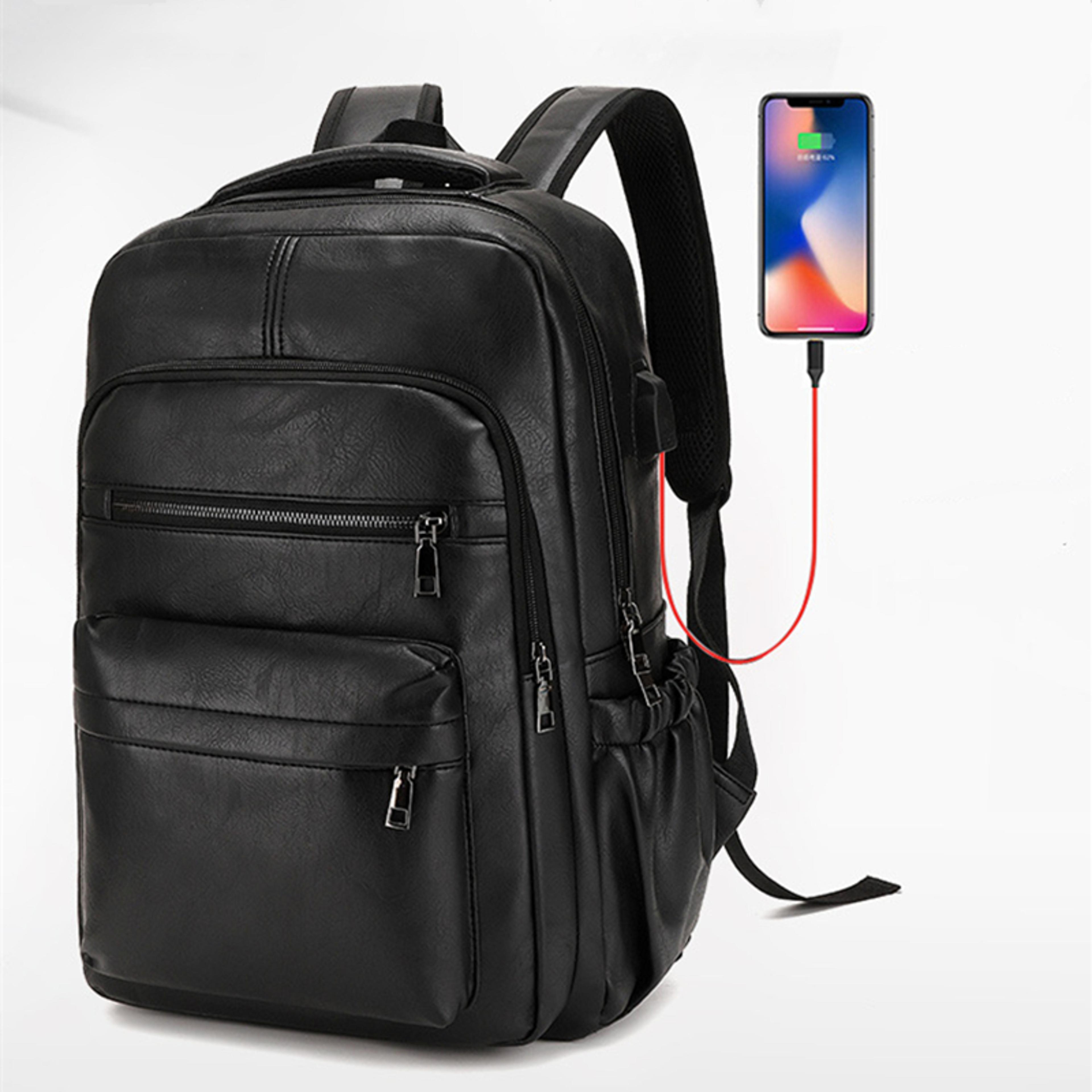 pu leather backpack men, high quality usb charging bag, large laptop backpack for teenagers, boys schoolbag