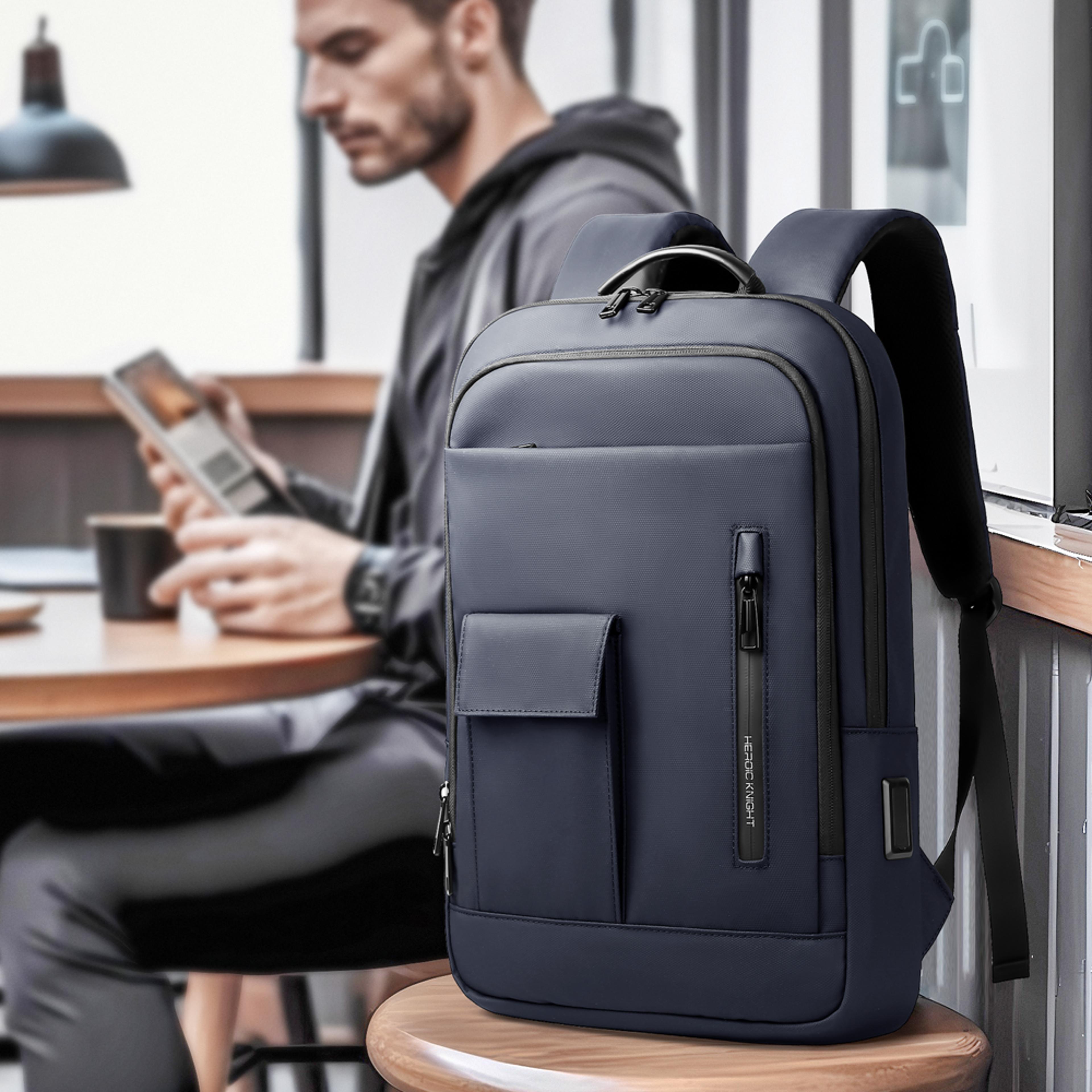 stylish men knight multifunctional laptop backpack, classic usb charging, waterproof slim business work backpack