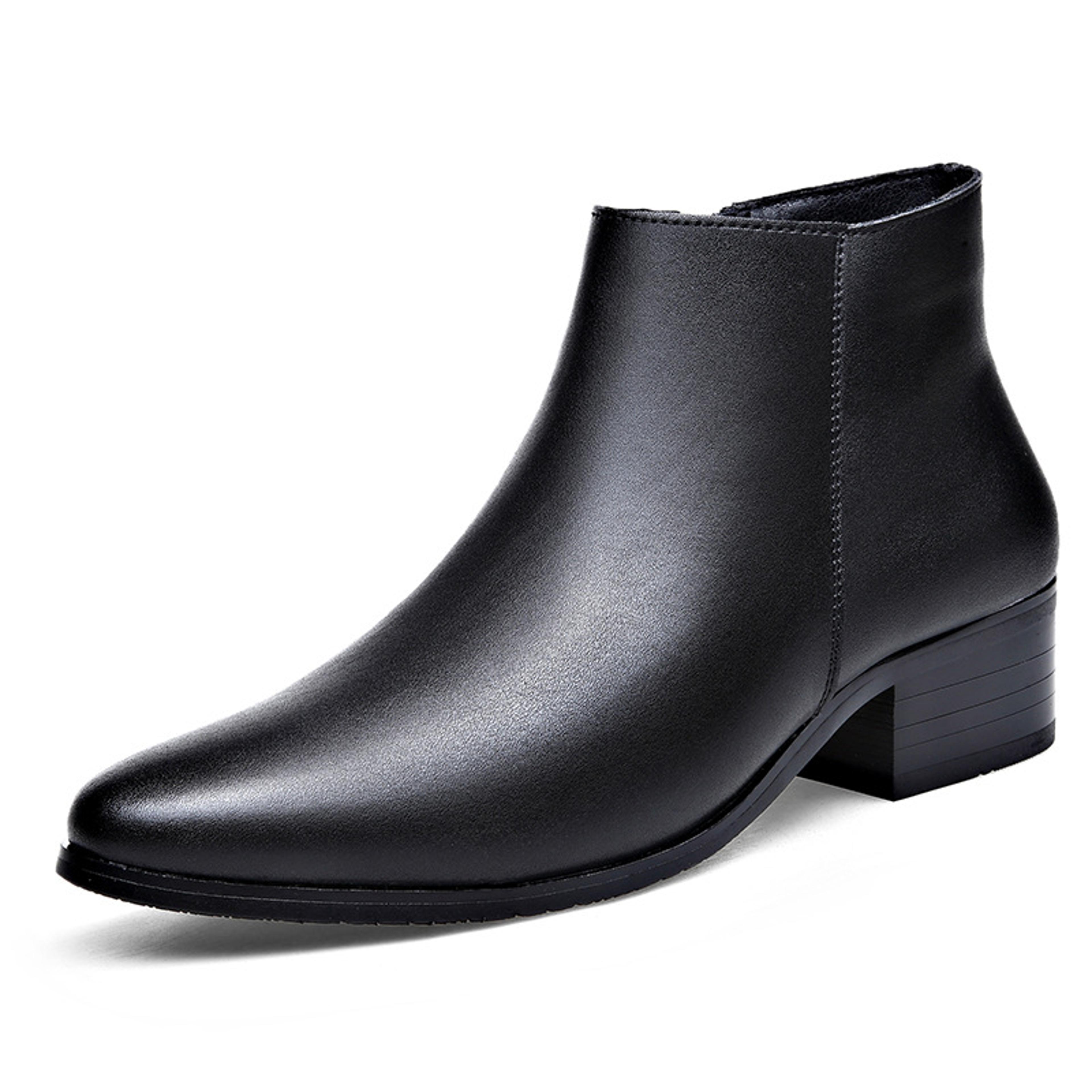 men's british business leather boots, pointed toes chelsea boots, fashion casual shoes, high heels and fleece design