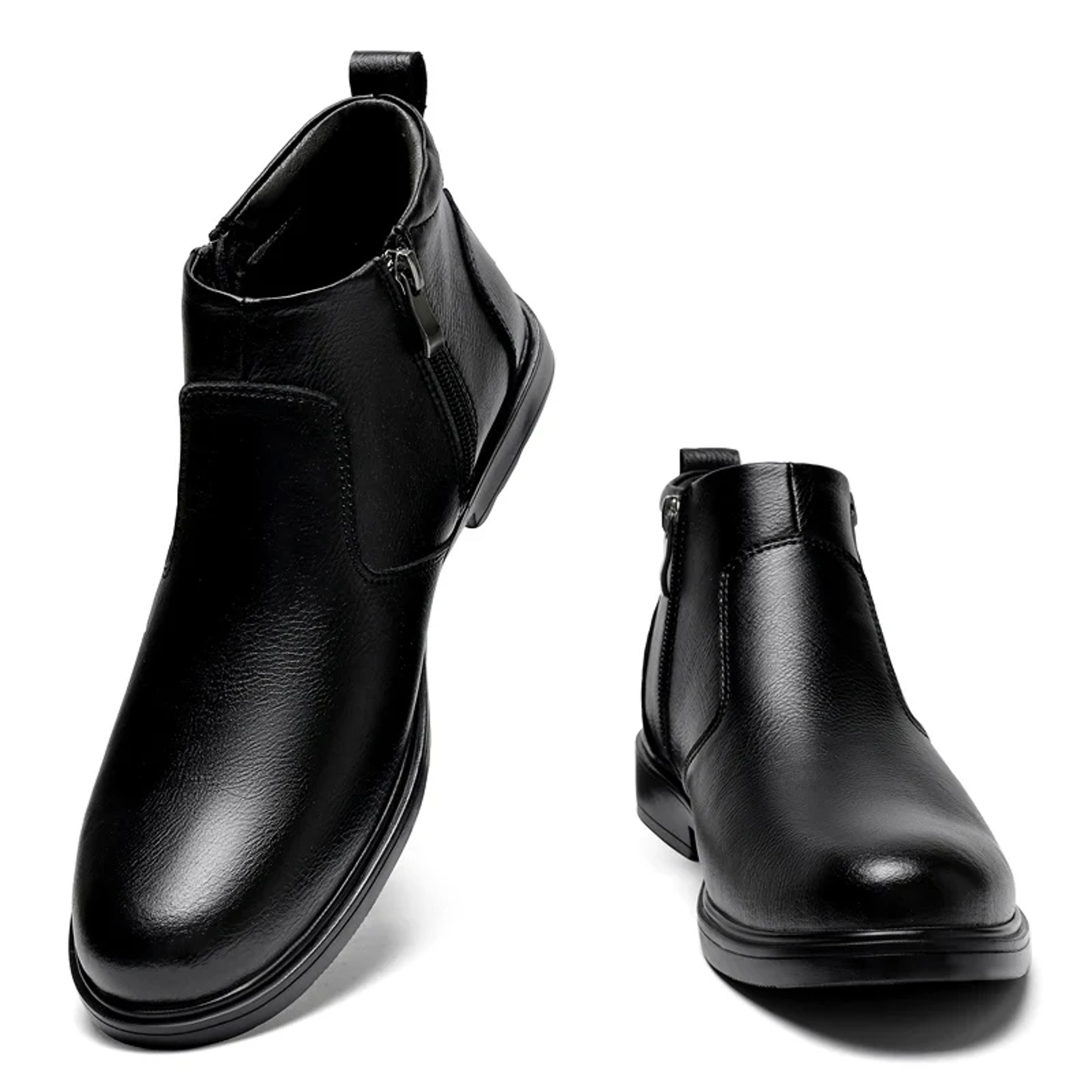 genuine leather mens winter plush chelsea boots, fashion brogue style ankle boots, snow botas walking shoes for men