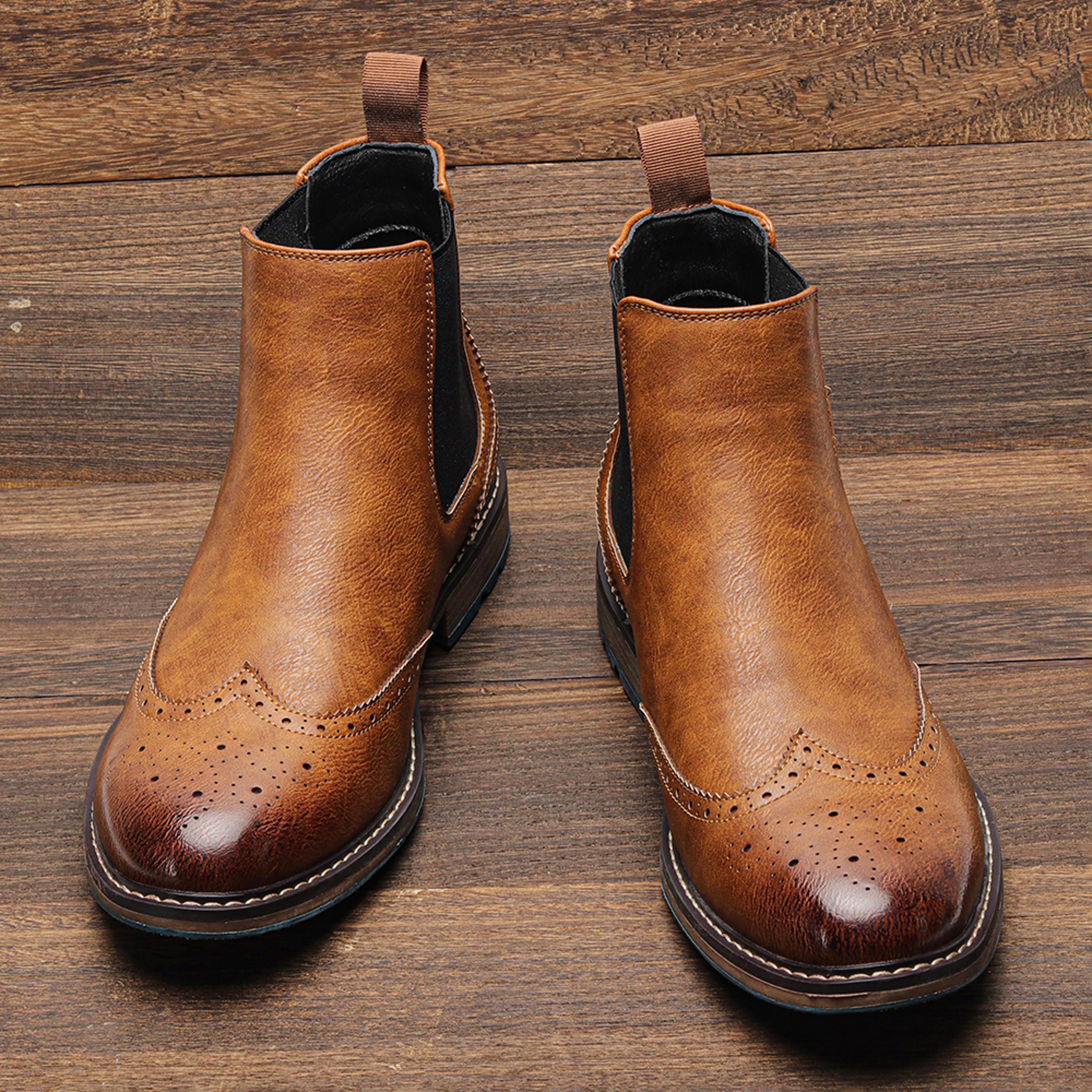 comfortable brogue chelsea men boots, american style fashion leather boots, stylish and durable leather footwear