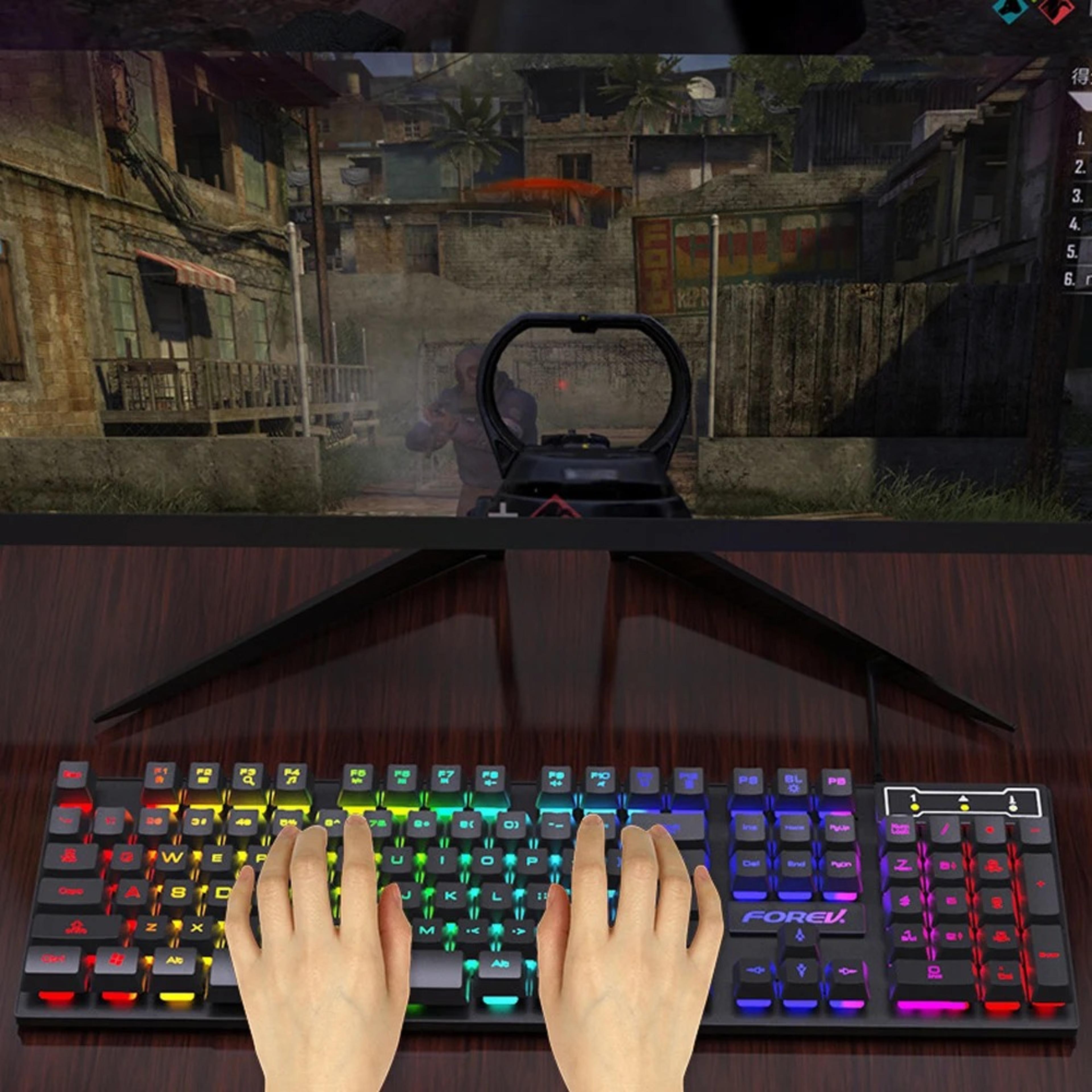 colorful gaming keyboard, wired, mechanical feel, standard keyboard for windows laptop computer