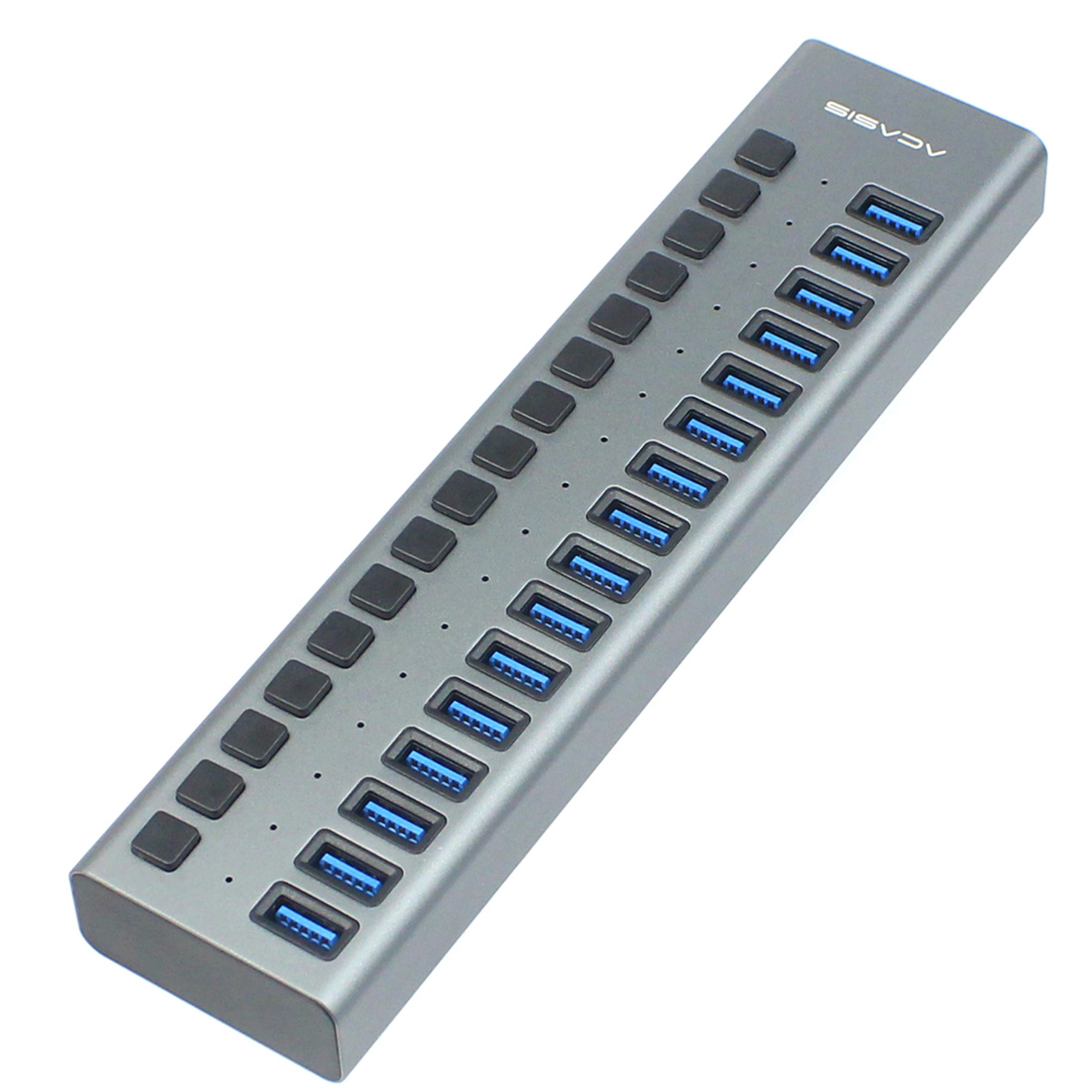 port usb hub splitter, high speed, on/off switch, power supply for macbook, pc, laptop