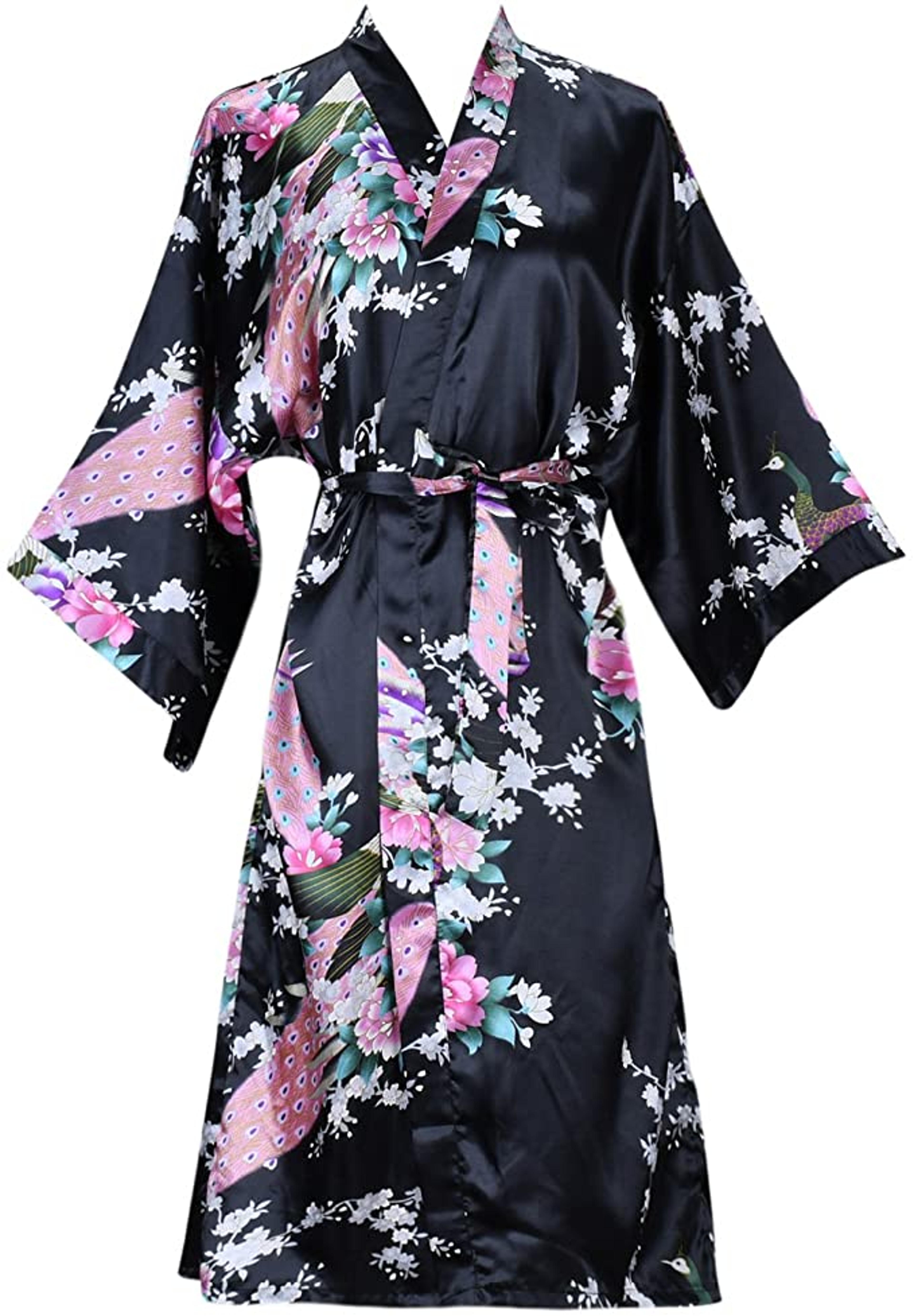 bridesmaid robe, silk satin wedding bride bathrobe, floral short kimono, night robe, fashion dressing gown, luxury bath