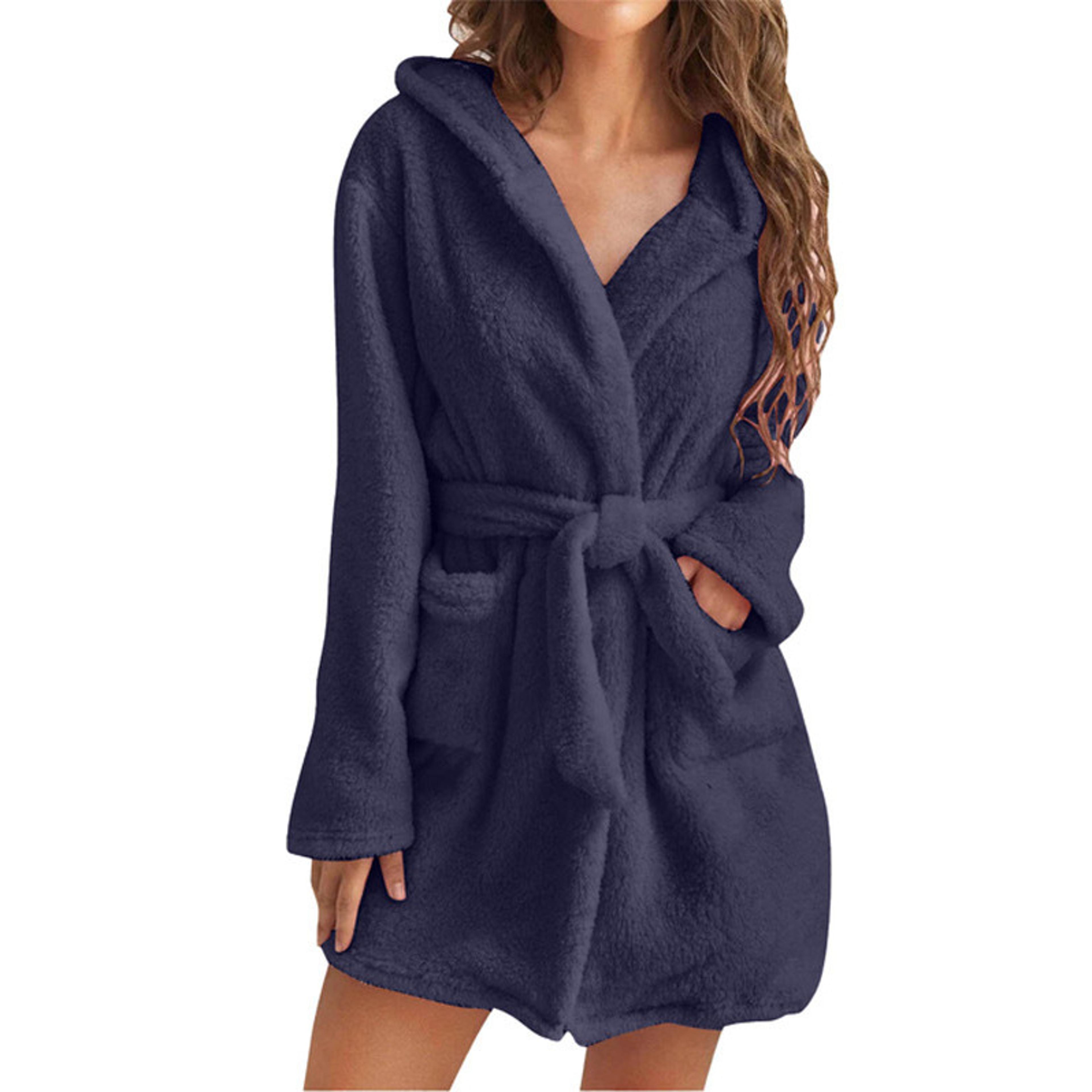 fluffy plush winter women bath robe, sexy hooded dressing gown, solid color warm bathrobe, ladies female loungewear