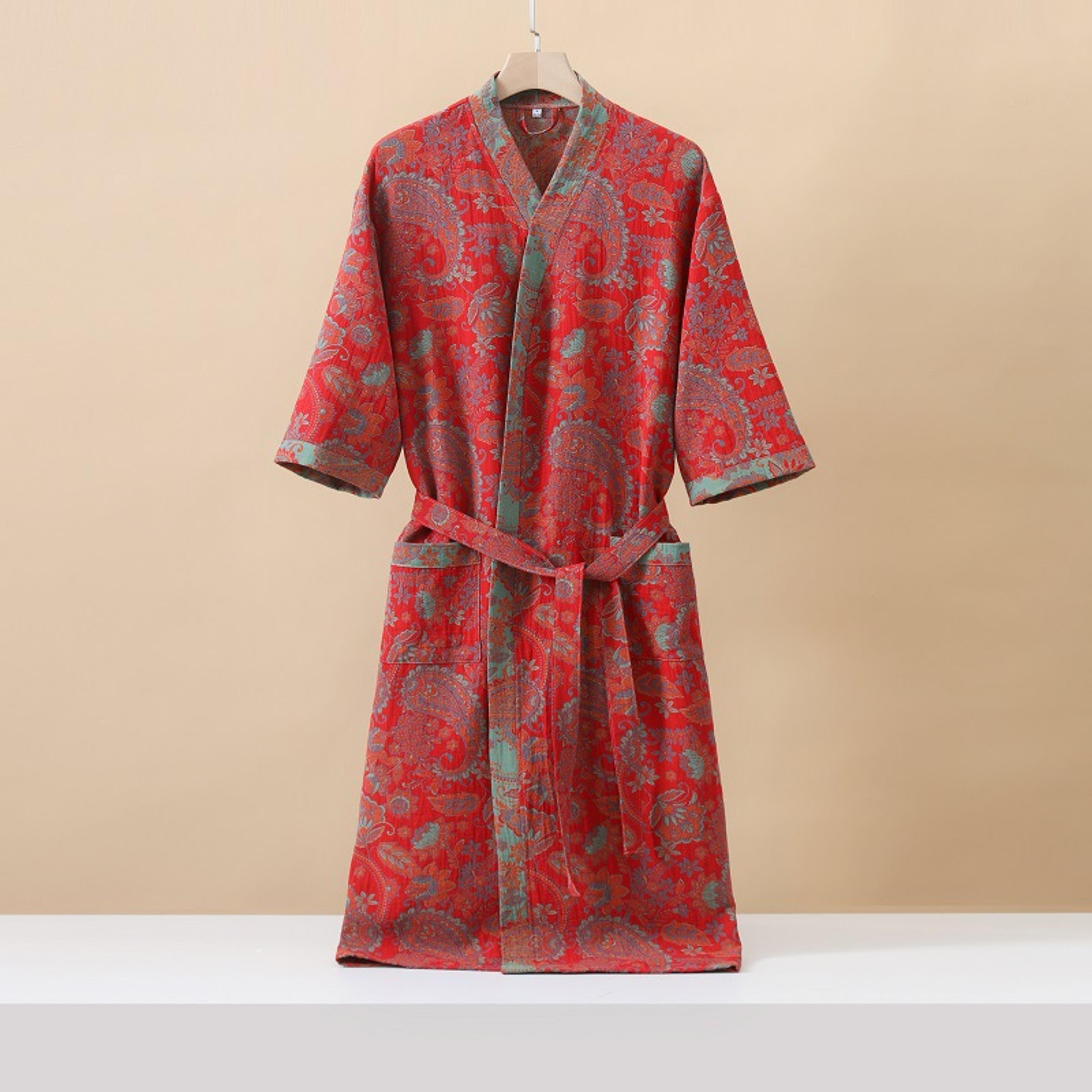 half sleeve kimono bathrobe, cotton fashionable printed sleepwear, thin quick drying absorbent home wear for spring