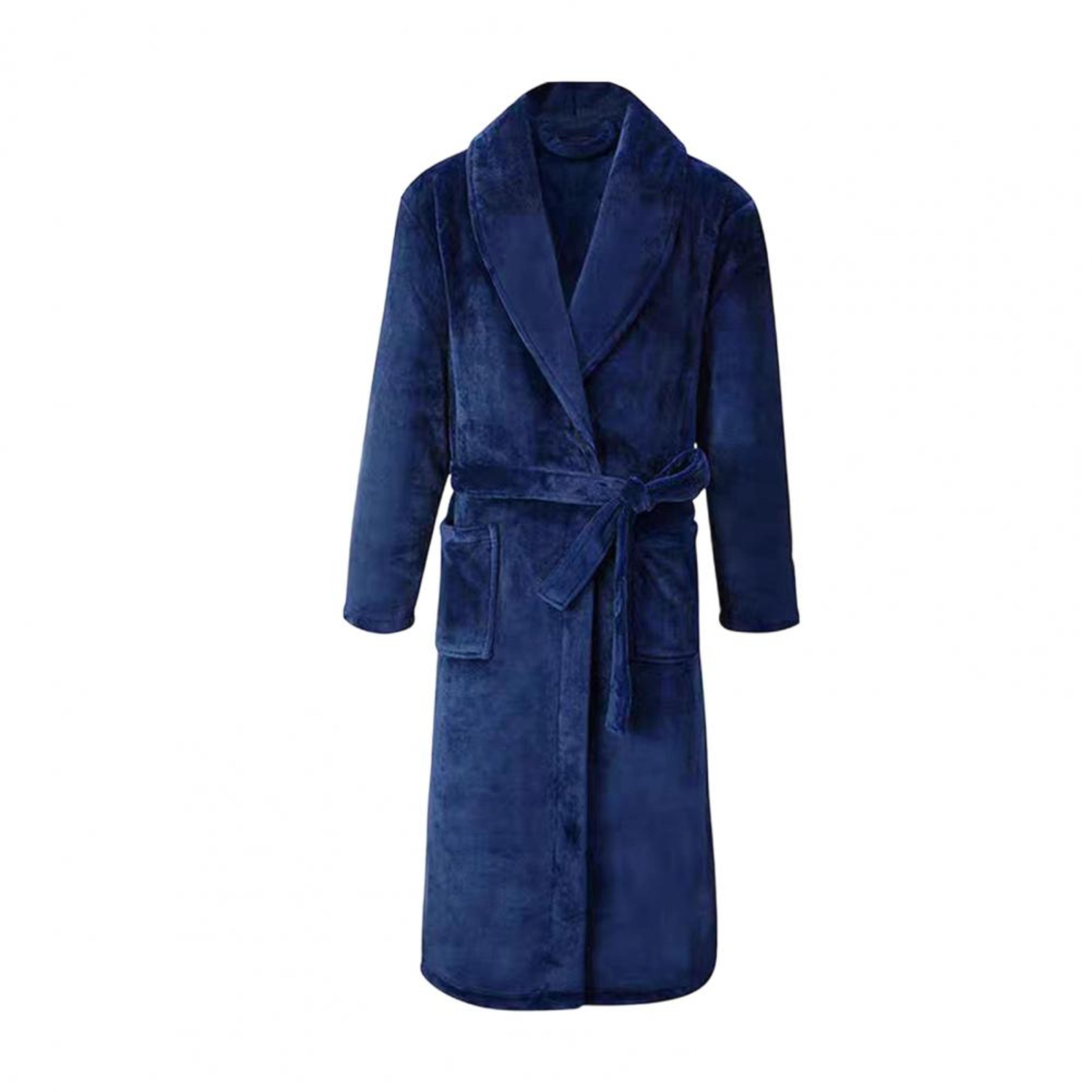 men medium-length home bathrobe sleepwear, plush flannel winter bathrobe with belt, soft bathrobe lady