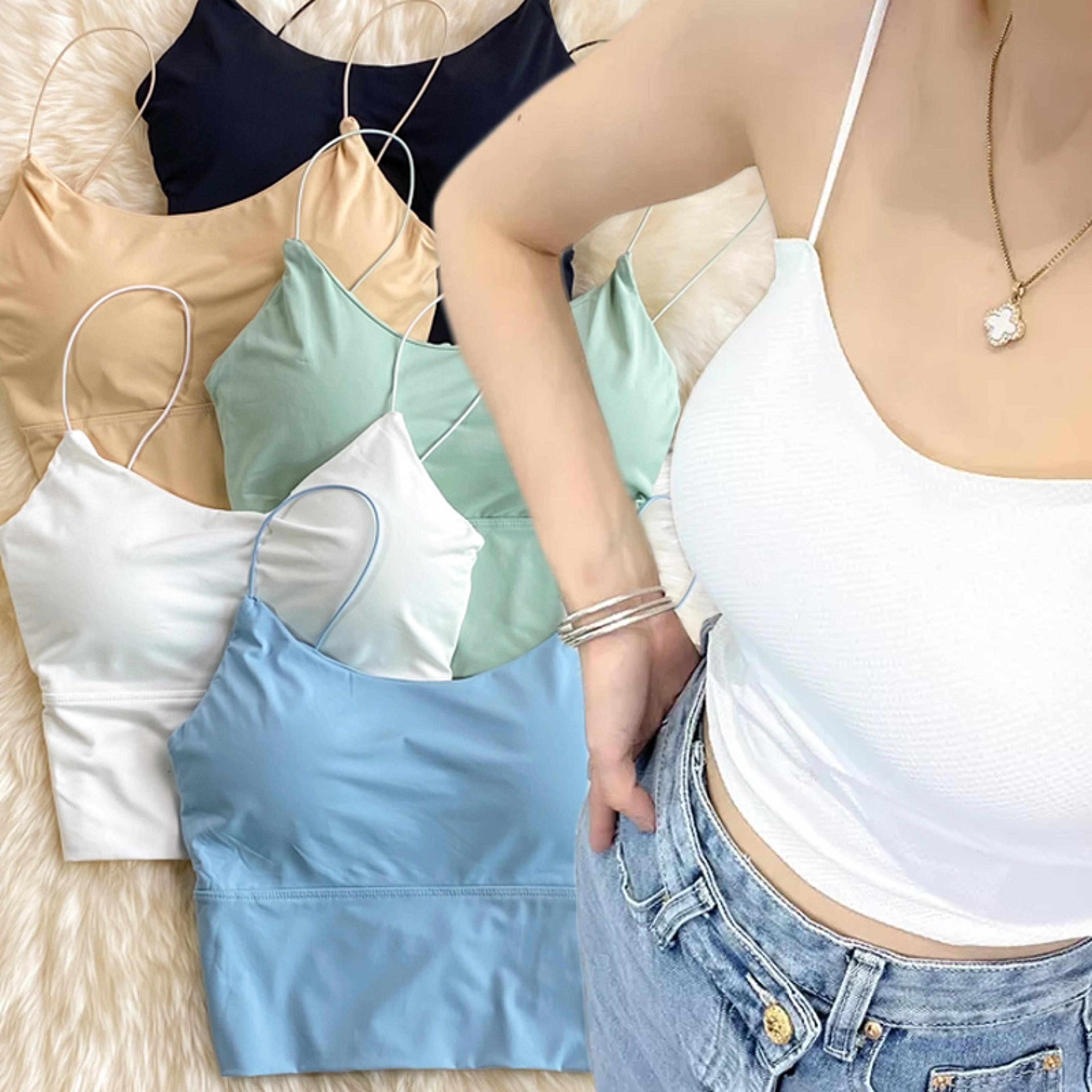 ice silk summer bra crop tops, sexy sports spaghetti strap vest, built in bra