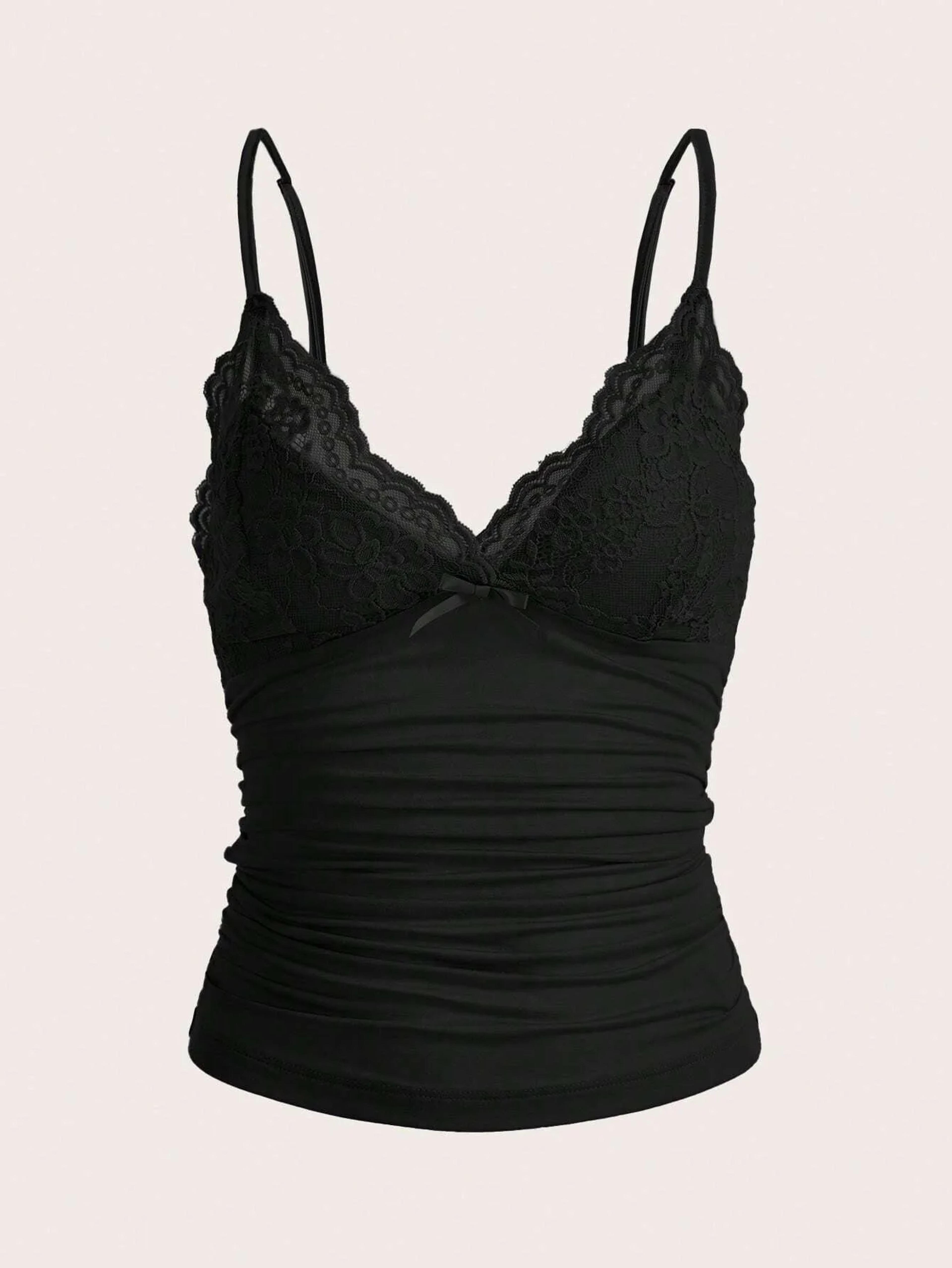 sexy contrast lace bow front cami top, women summer grunge, punk y2k clothes, ruched skinny backless tee shirt