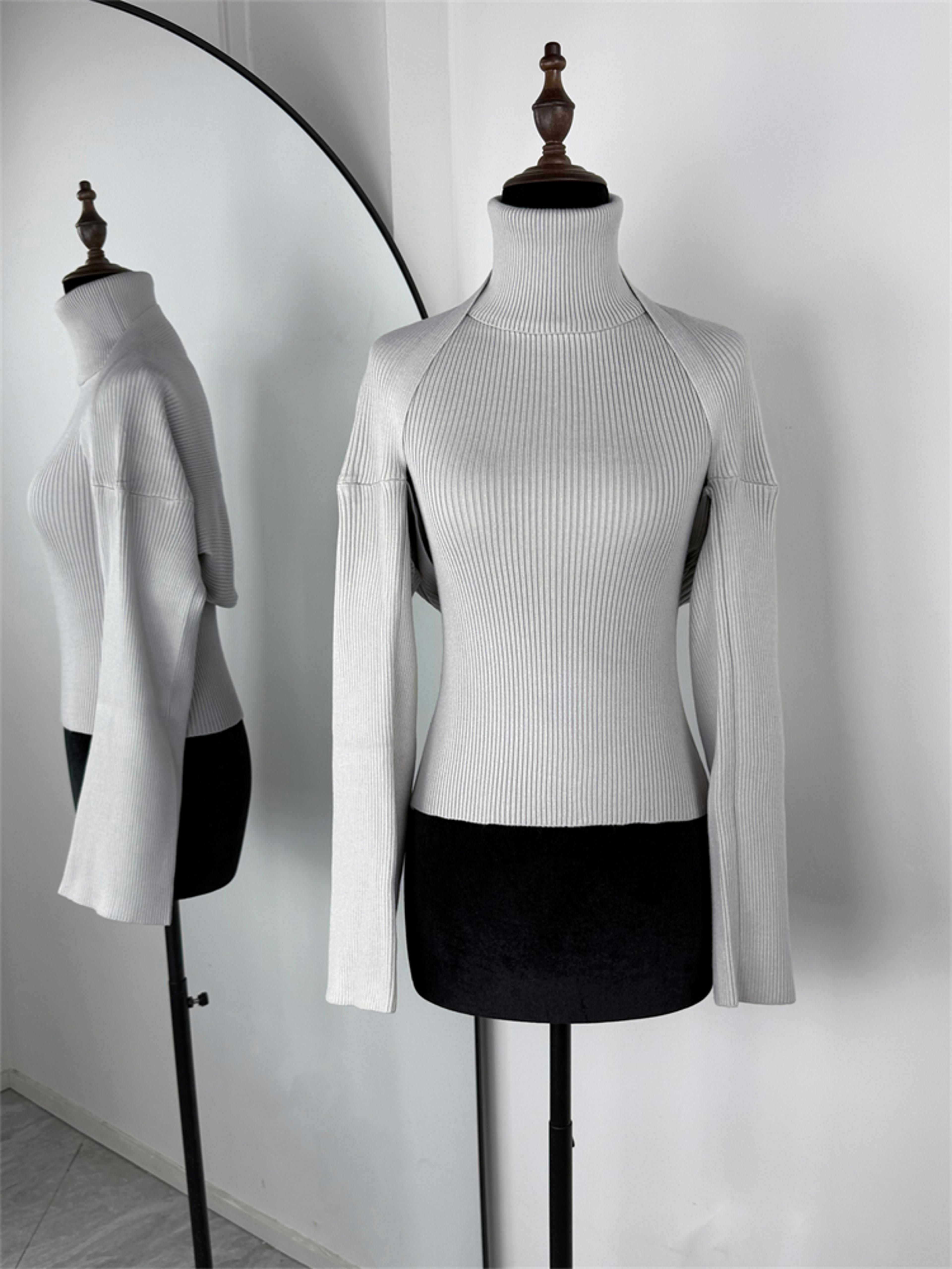 trendix knitwear top for women, high neck tank and long sleeve shawl, sexy backless 2 piece suits, fashion knit tank set