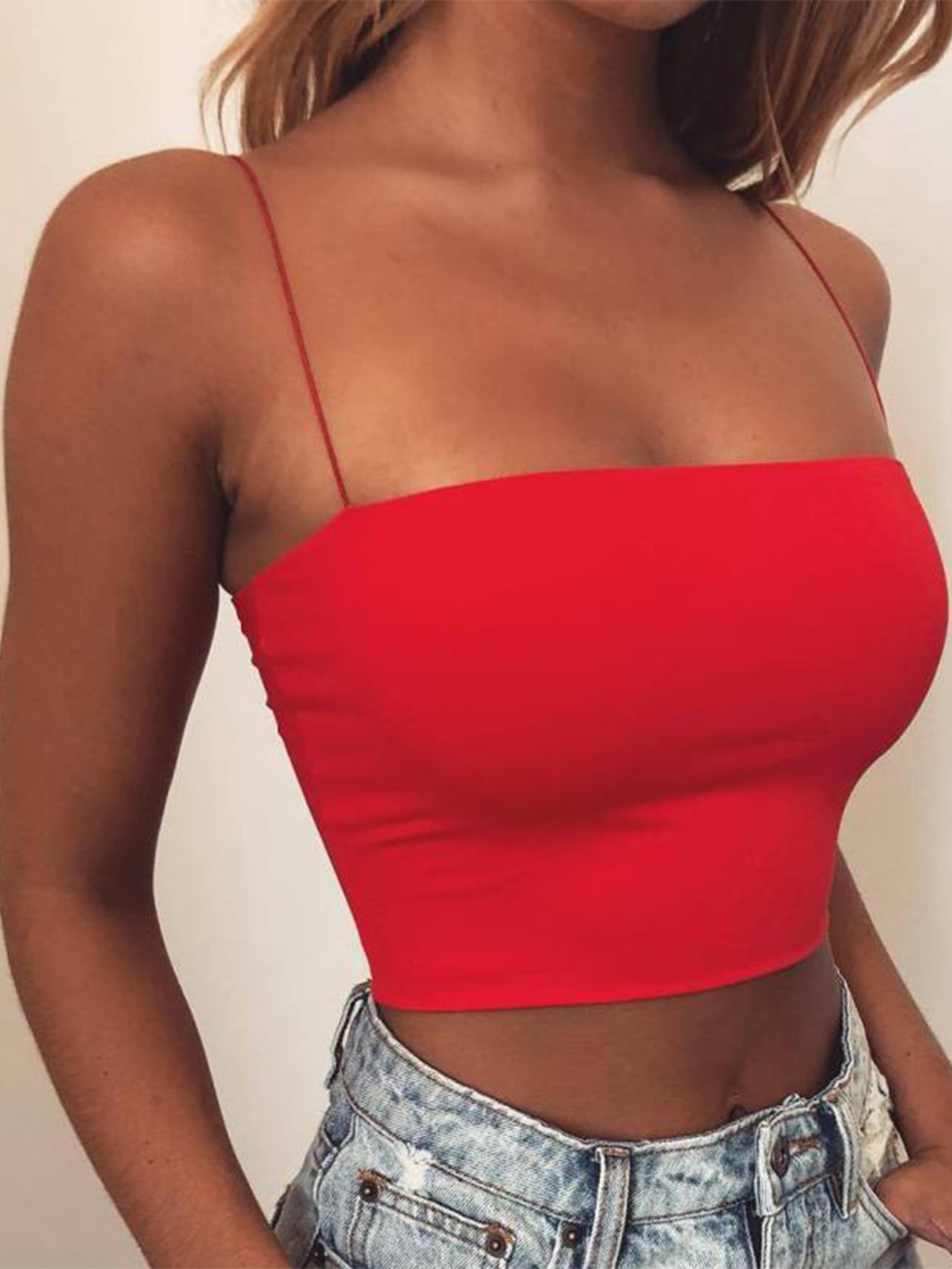 sexy bodycon spaghetti strap crop top for women, sleeveless cami tube top, new fashion basic plain camisole