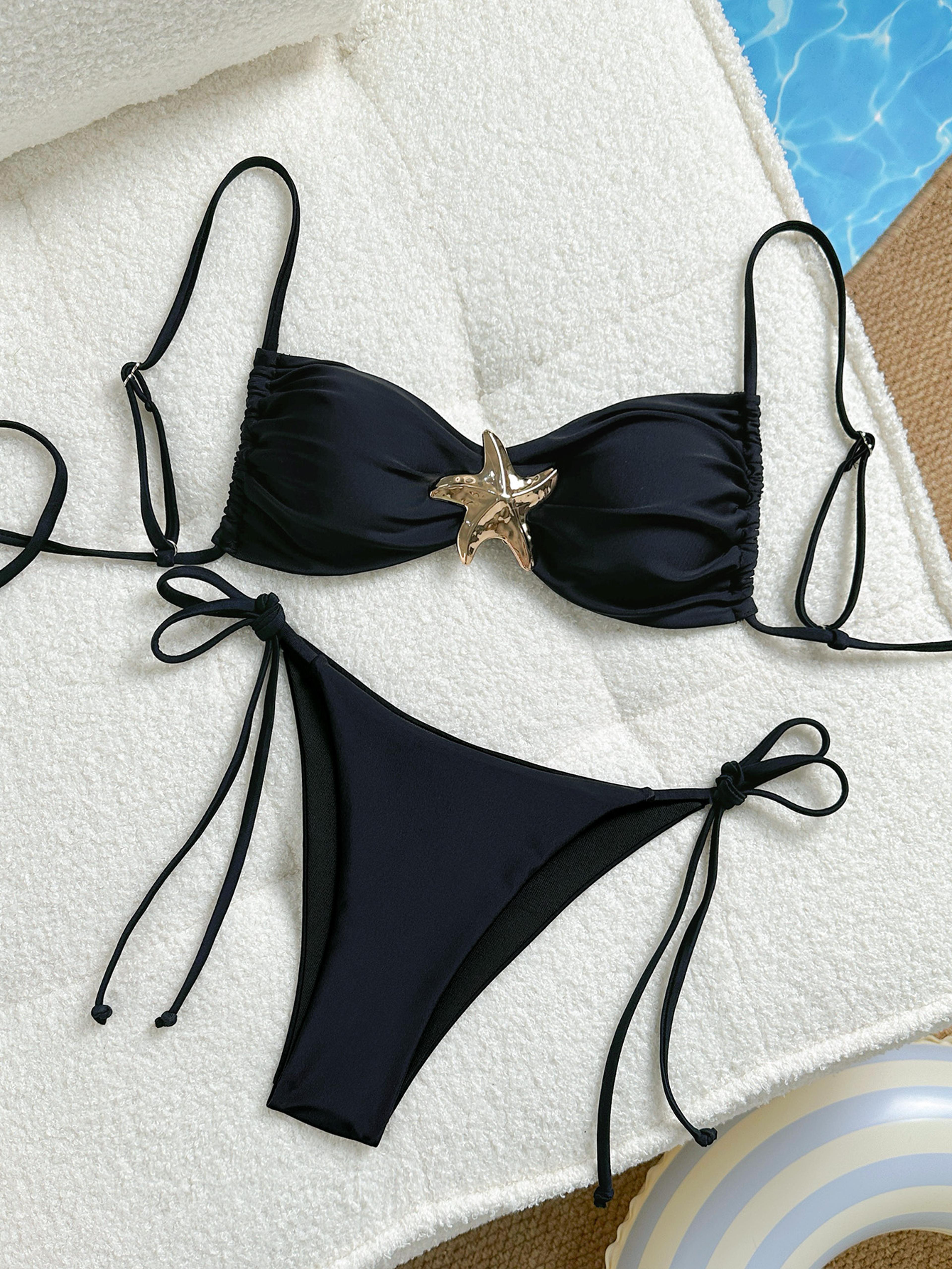 metal starfish women's bikini set, tie-side string swimsuit