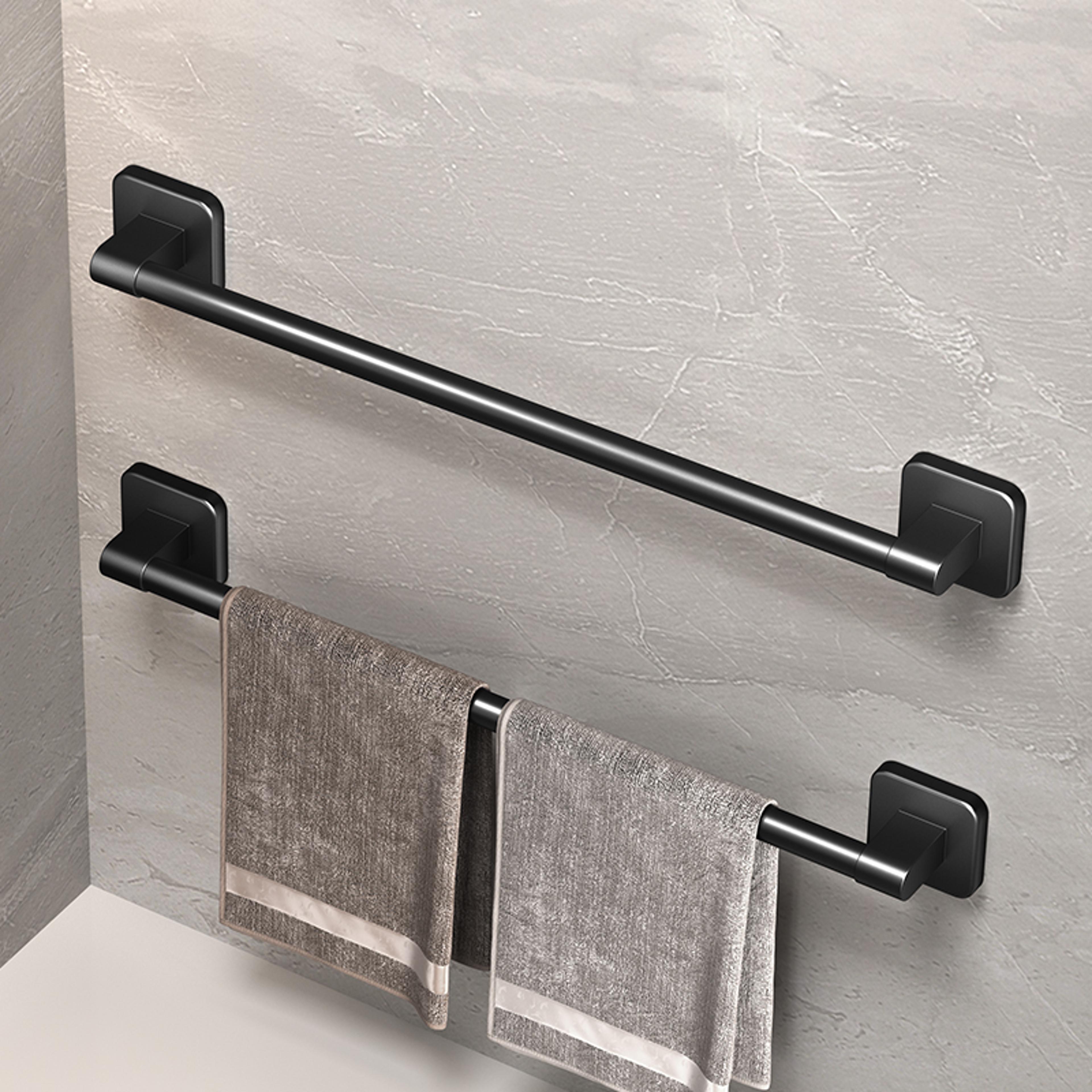 self adhesive bathroom towel rack no drilling required, sturdy towel holder & rail in white & black, space saving design