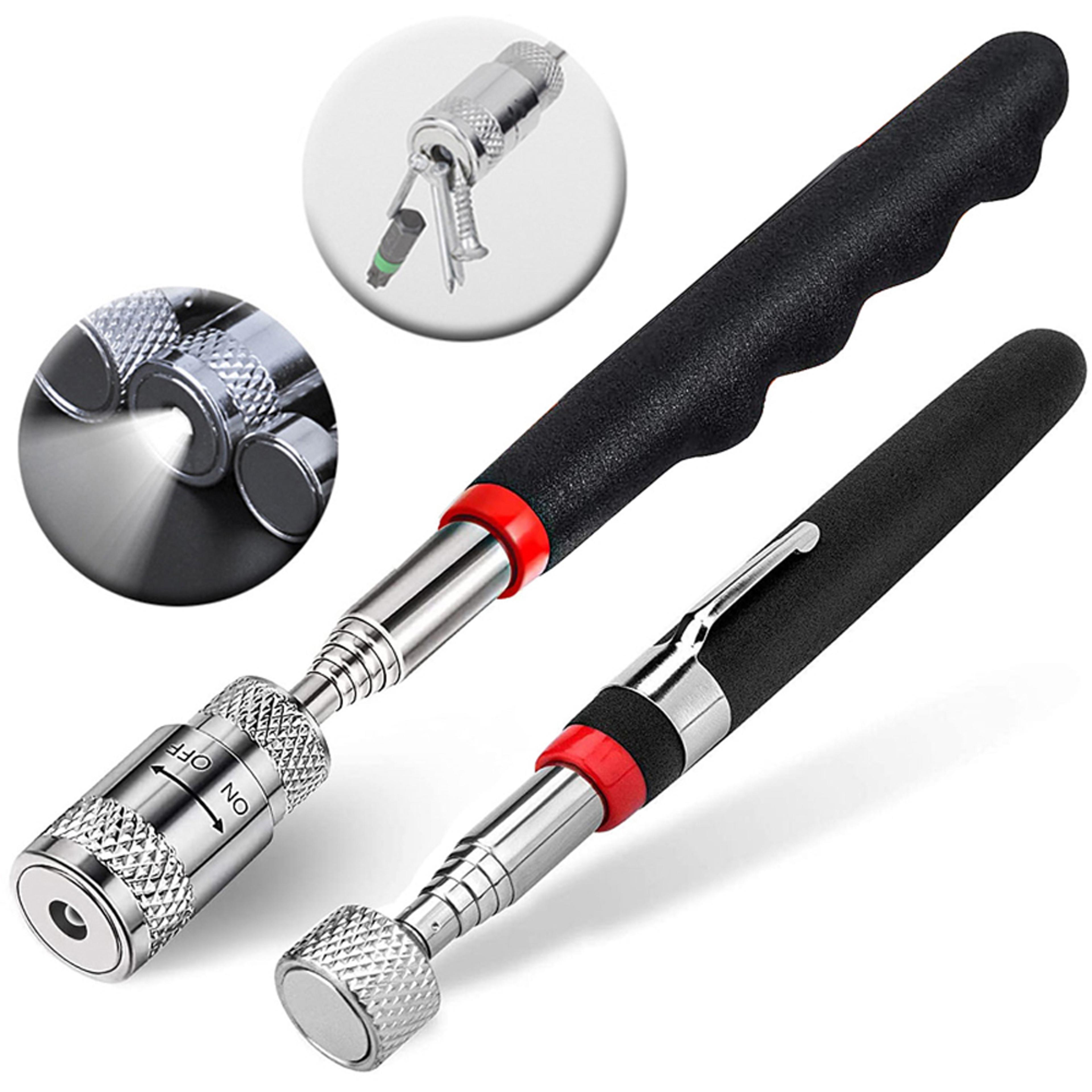 magnetic pick up tool with led light, telescoping stainless steel grabber for hard to reach screws, nuts & bolts