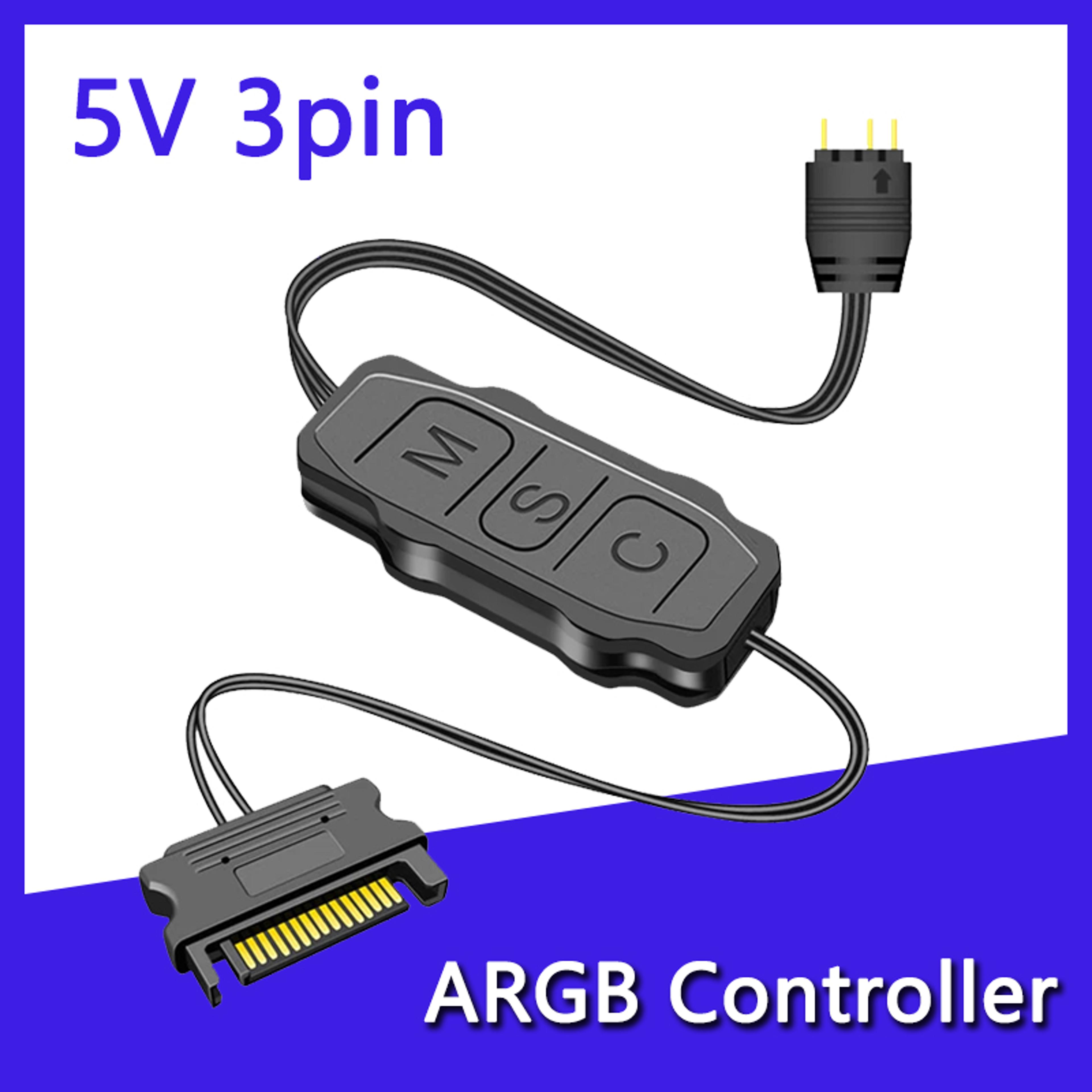 5v 3-pin argb controller with sata interface – pc fan & led strip light extension adapter