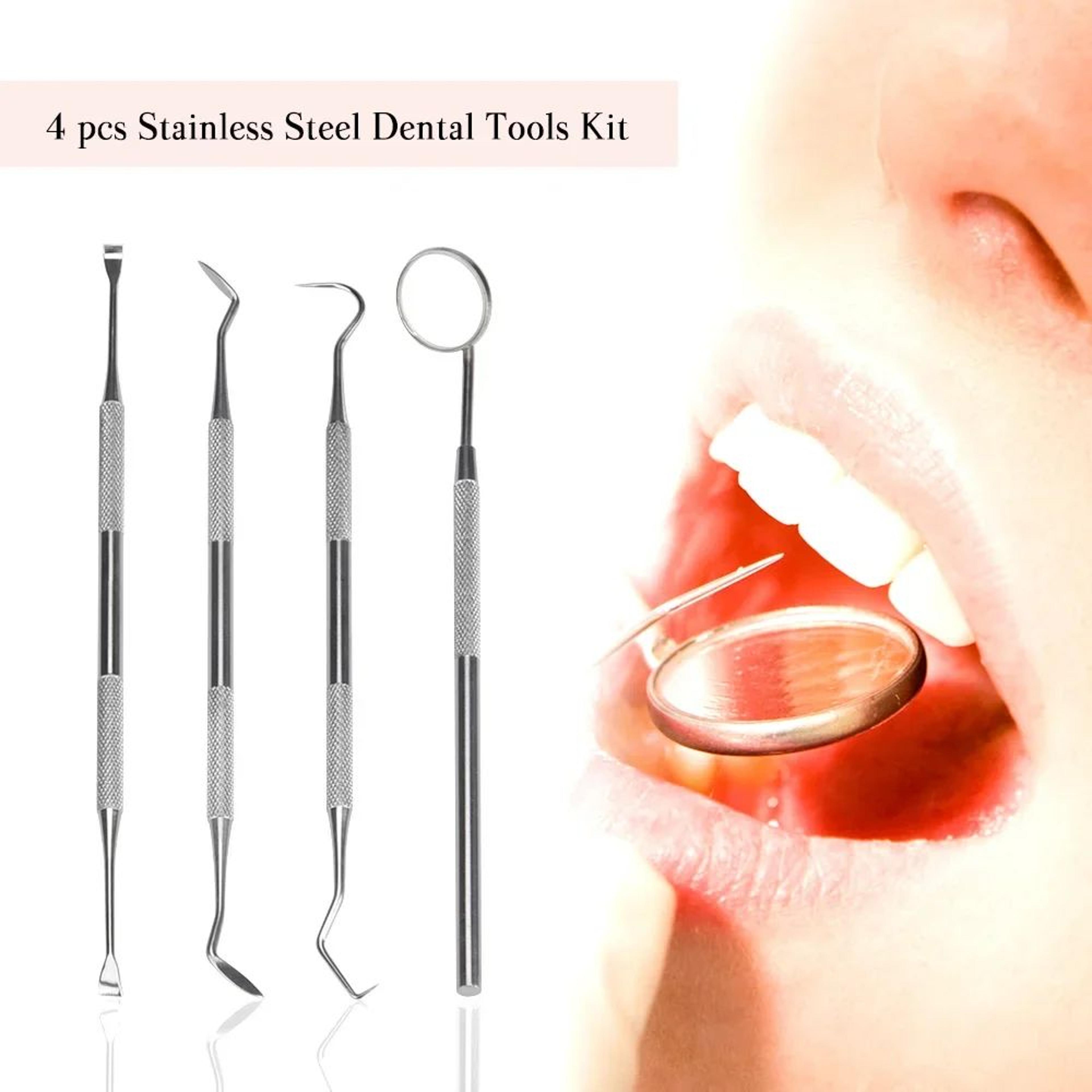 stainless steel dental hygiene kit, tartar scraper, plaque remover, scaler, teeth cleaning tool set for oral care