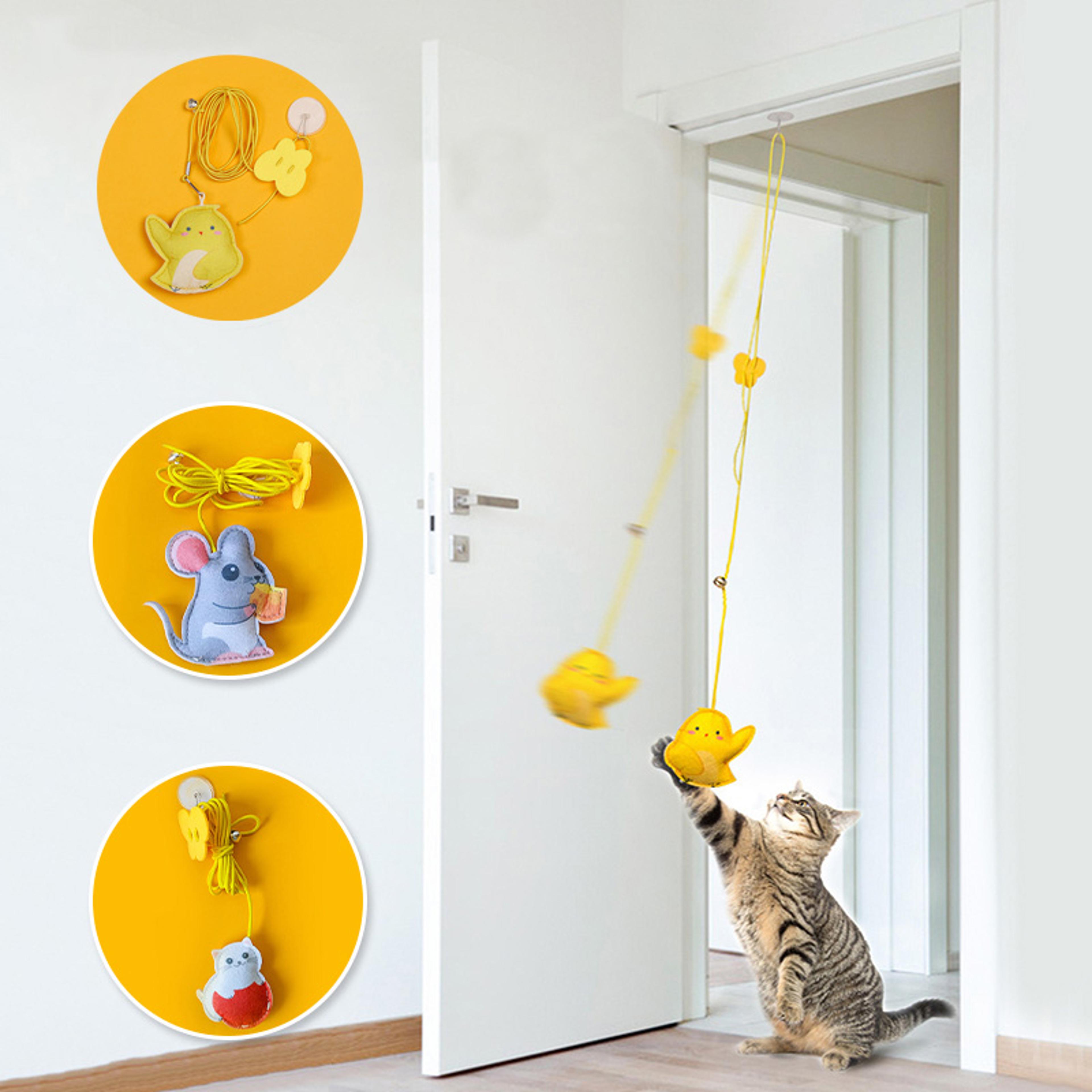 hanging feather cat toy, interactive self-play teaser wand, adjustable rope ideal for kittens and adult cats