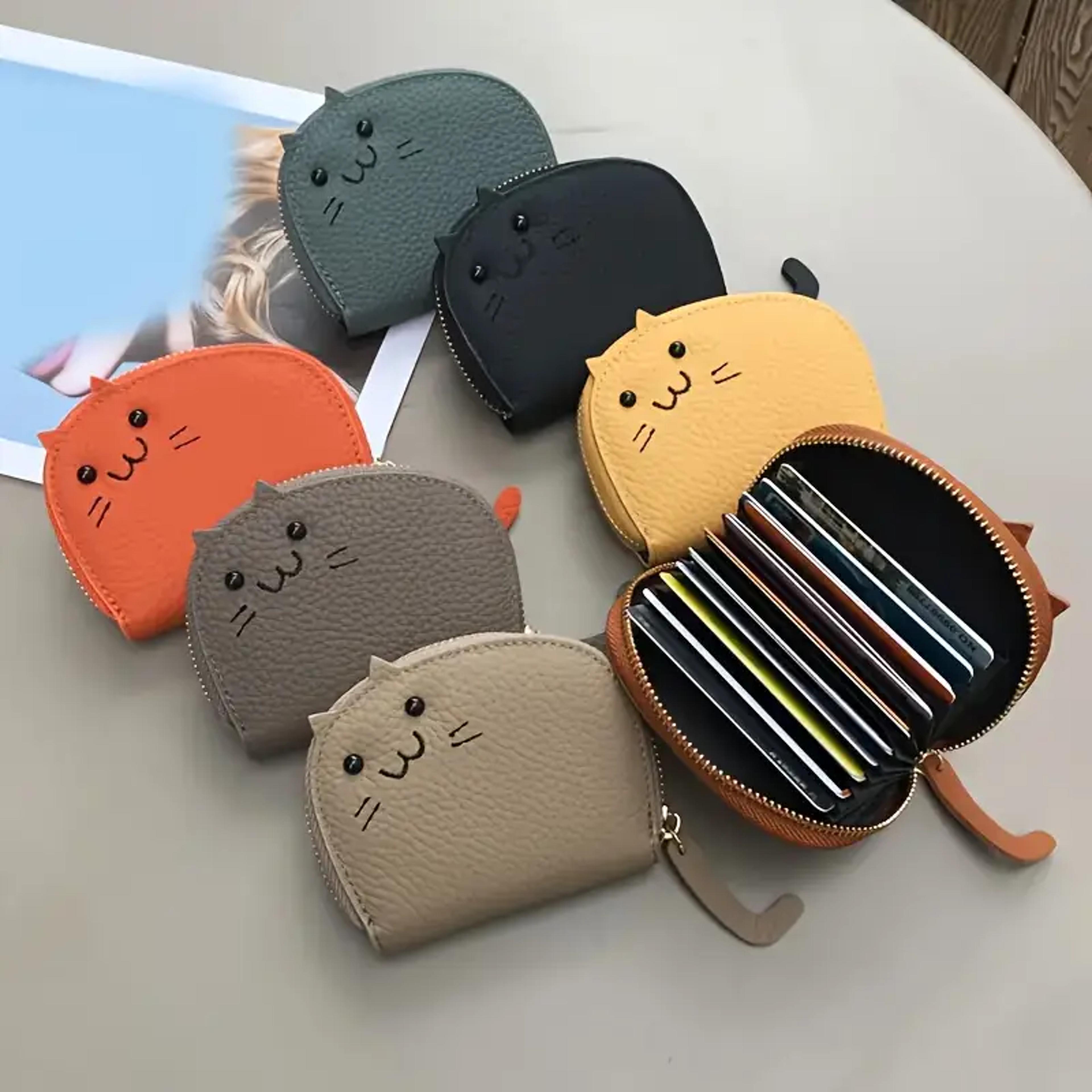 fashion cat shaped card holder, cute faux leather wallet for women with coin pocket & credit card slots