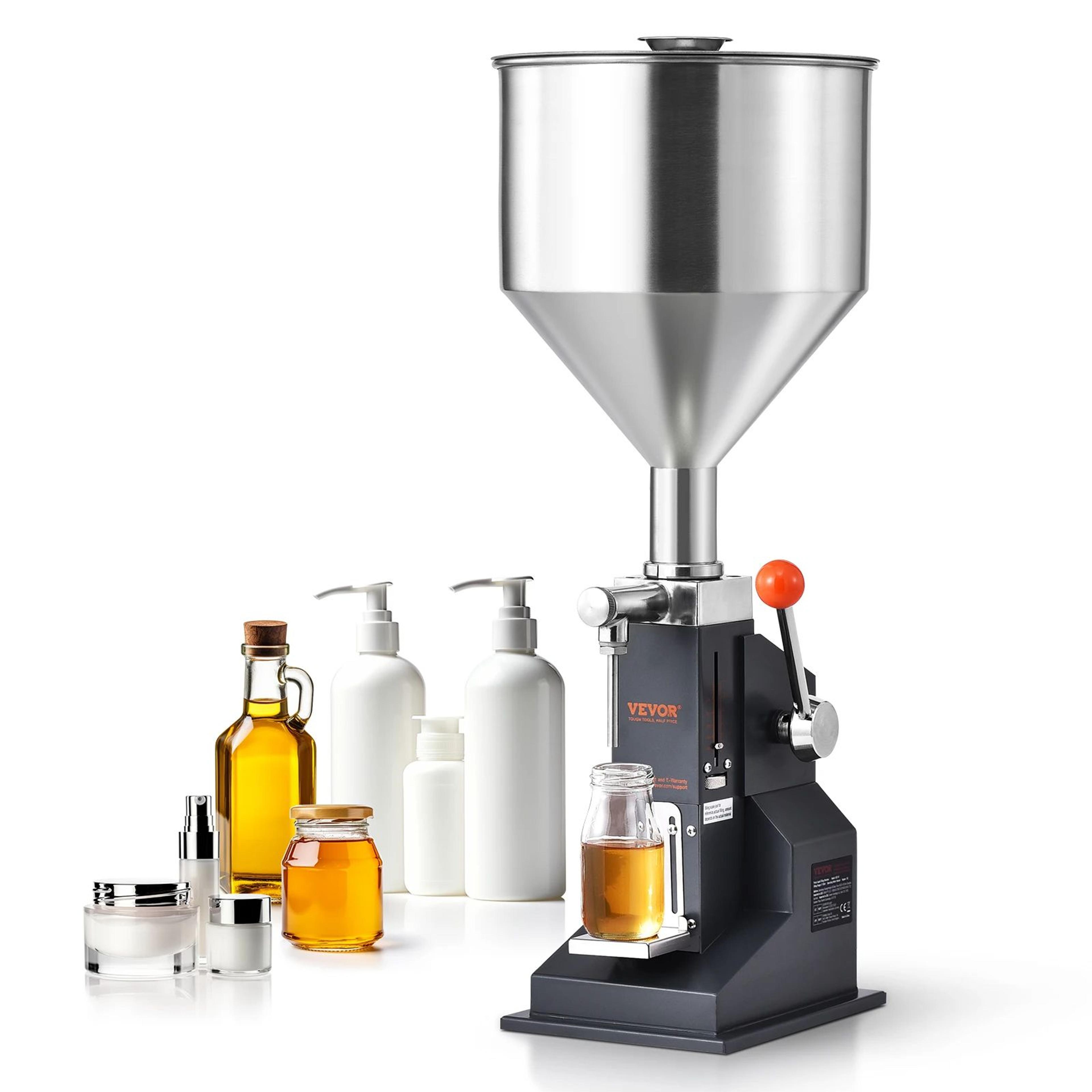 vevor manual liquid filling machine, adjustable paste bottle filler with hopper for water, juice, shampoo, honey, cream