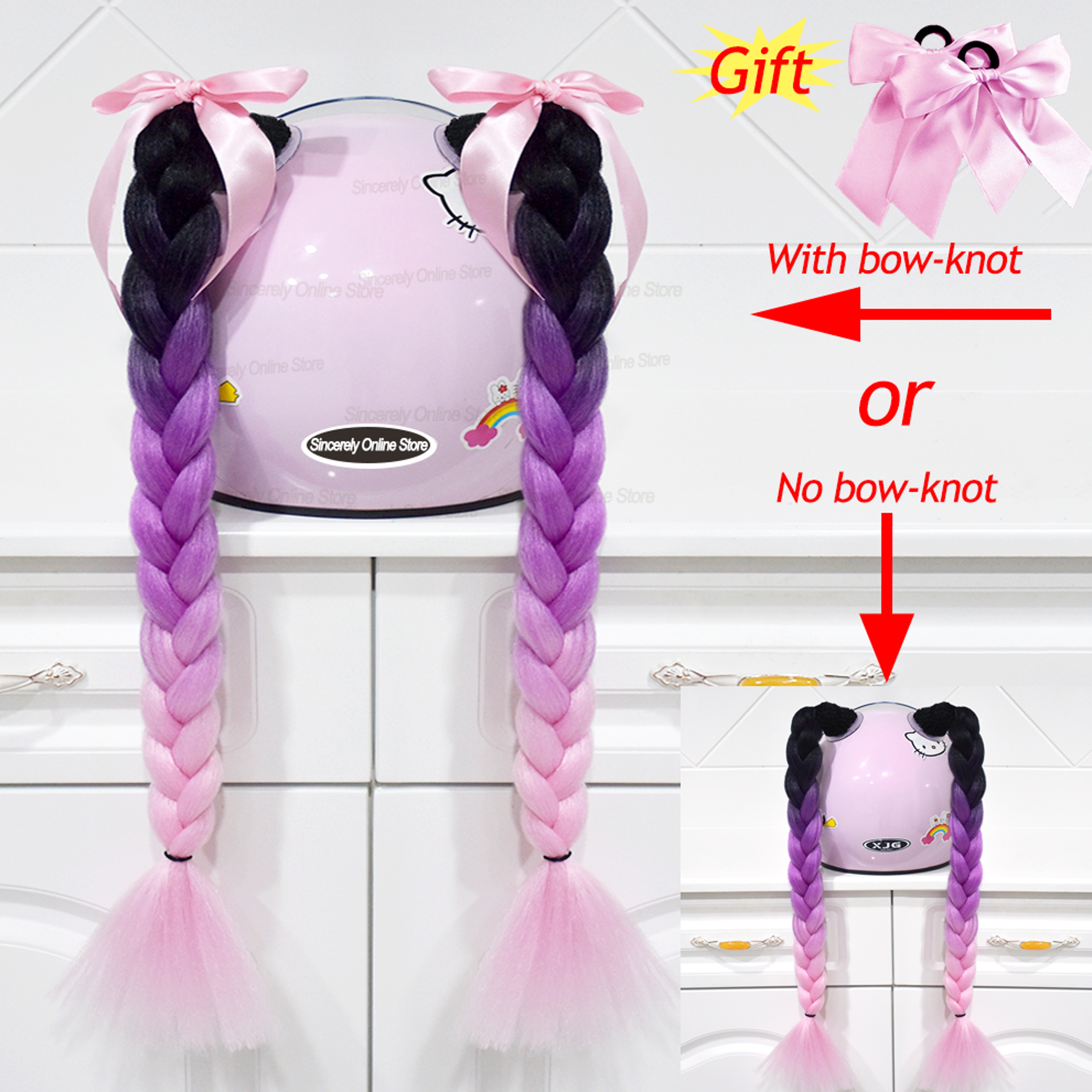 fake braid for motorcycle helmet Braids Decoration Ponytail Decoration Helmet Motorcycle Helmet Hair Ponytail Braids with Suction Cup Removable Universal Helmet Motorcycle Scooter Helmet Accessories Decor (Pink Automotive Stand out on the road with our New Motorcycle Helmet Braids Wig for Women Helmets Braids Motorcycle Helmet Ponytail