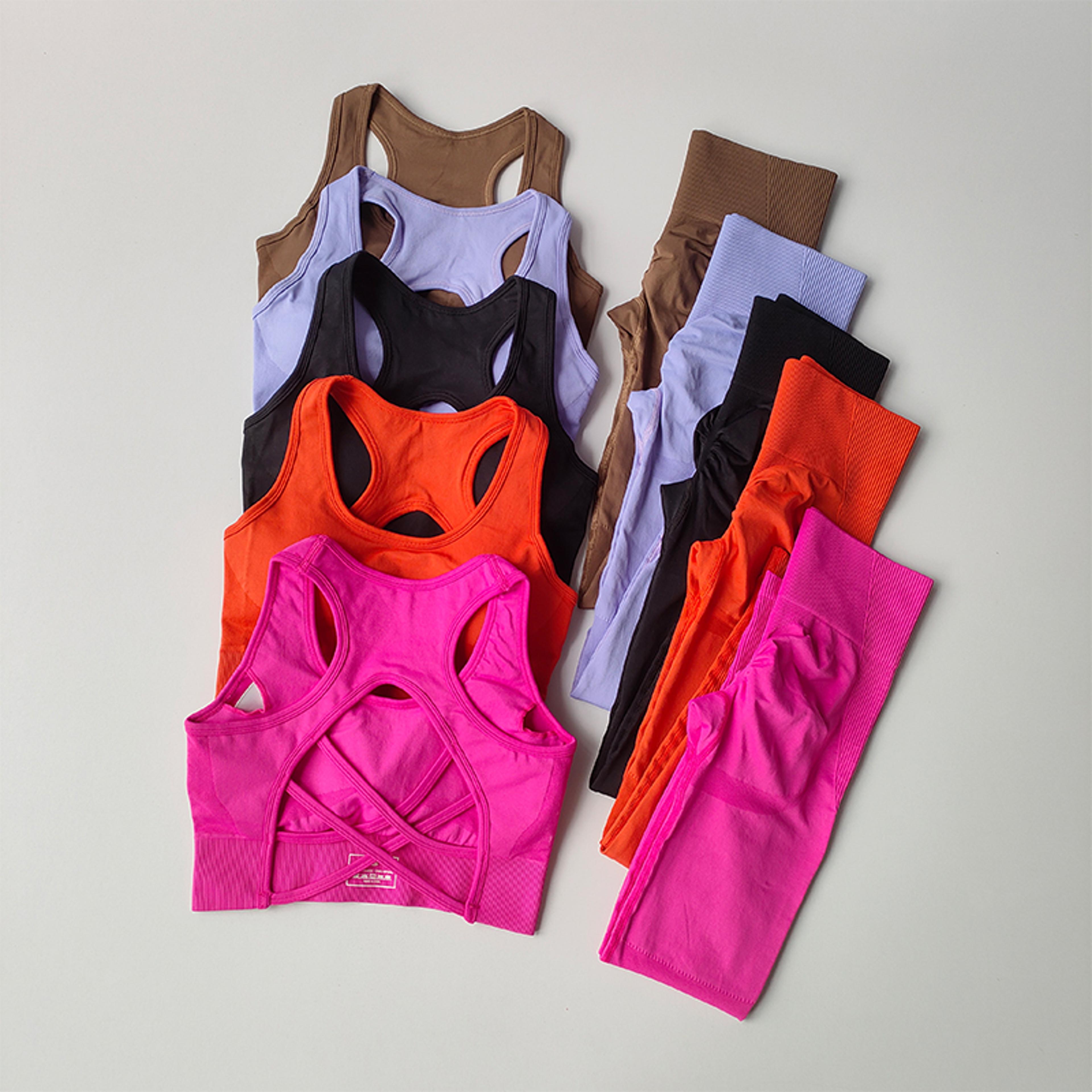 women sports bra and leggings set, shockproof fitness tank top yoga suit, beautiful back support bra for running
