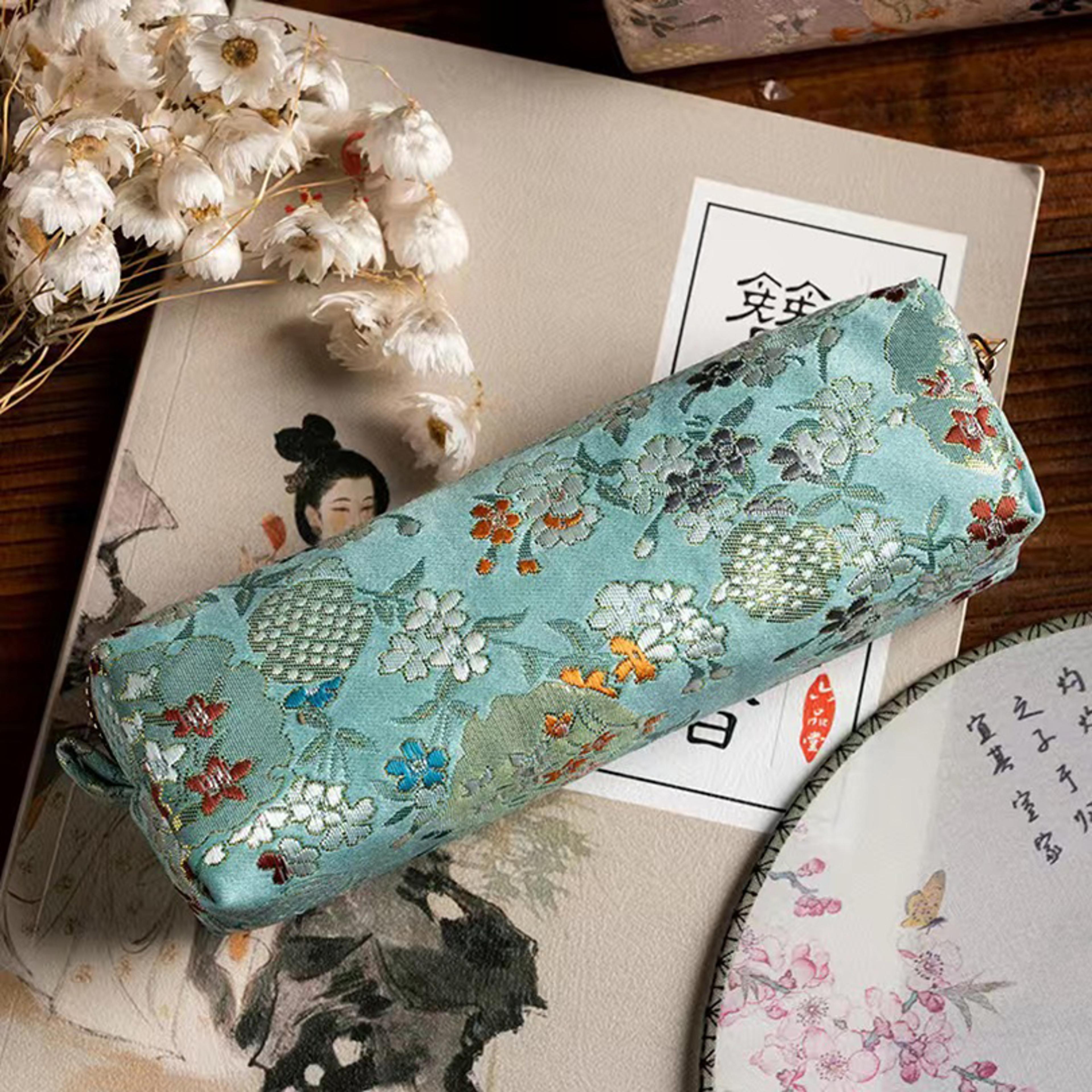 retro pencil case fabric embroidery pen bag, student stationery school supplies trousse scolaire gift