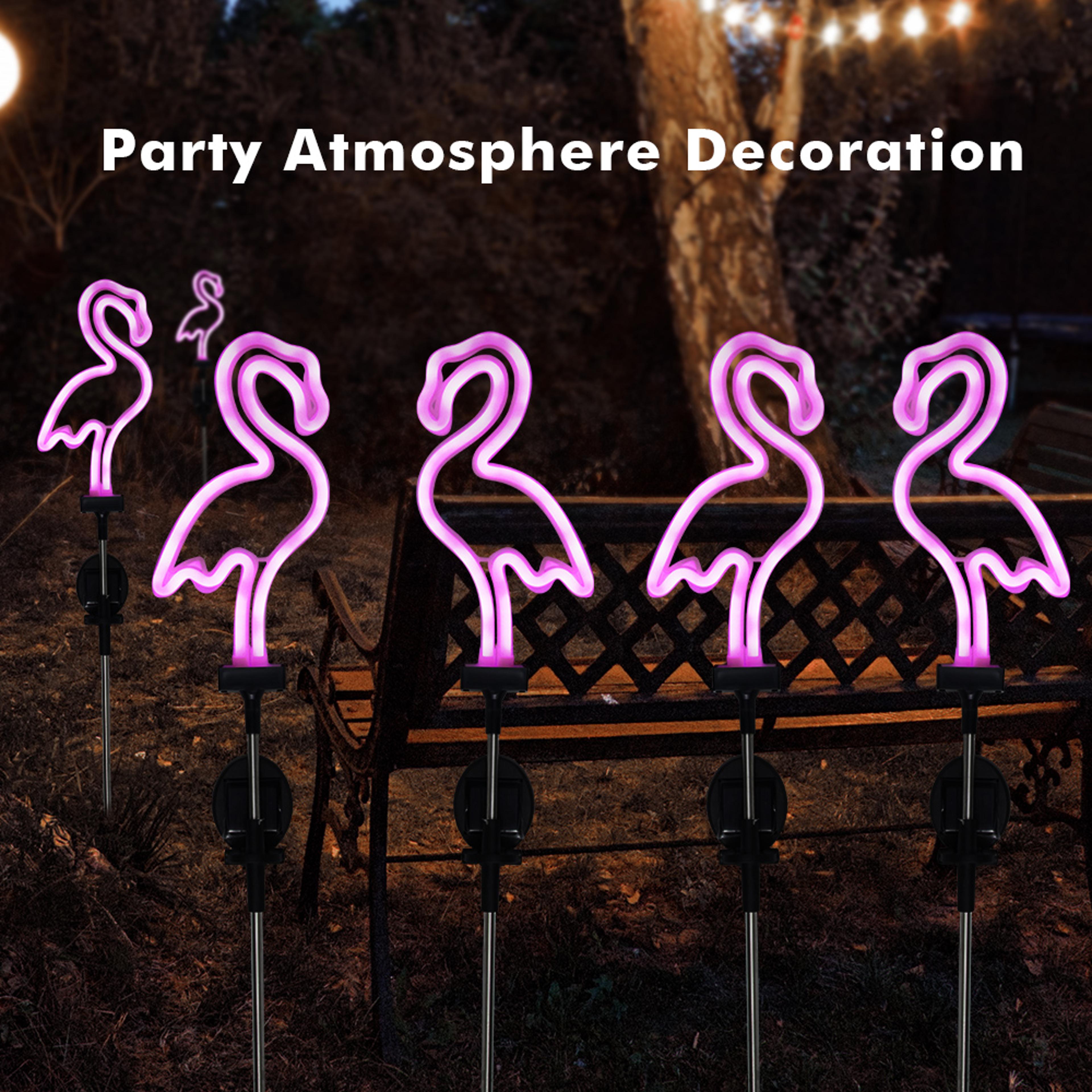 solar neon flamingo lights, waterproof landscape garden decoration for outdoor lawn, terrace & patio walkway