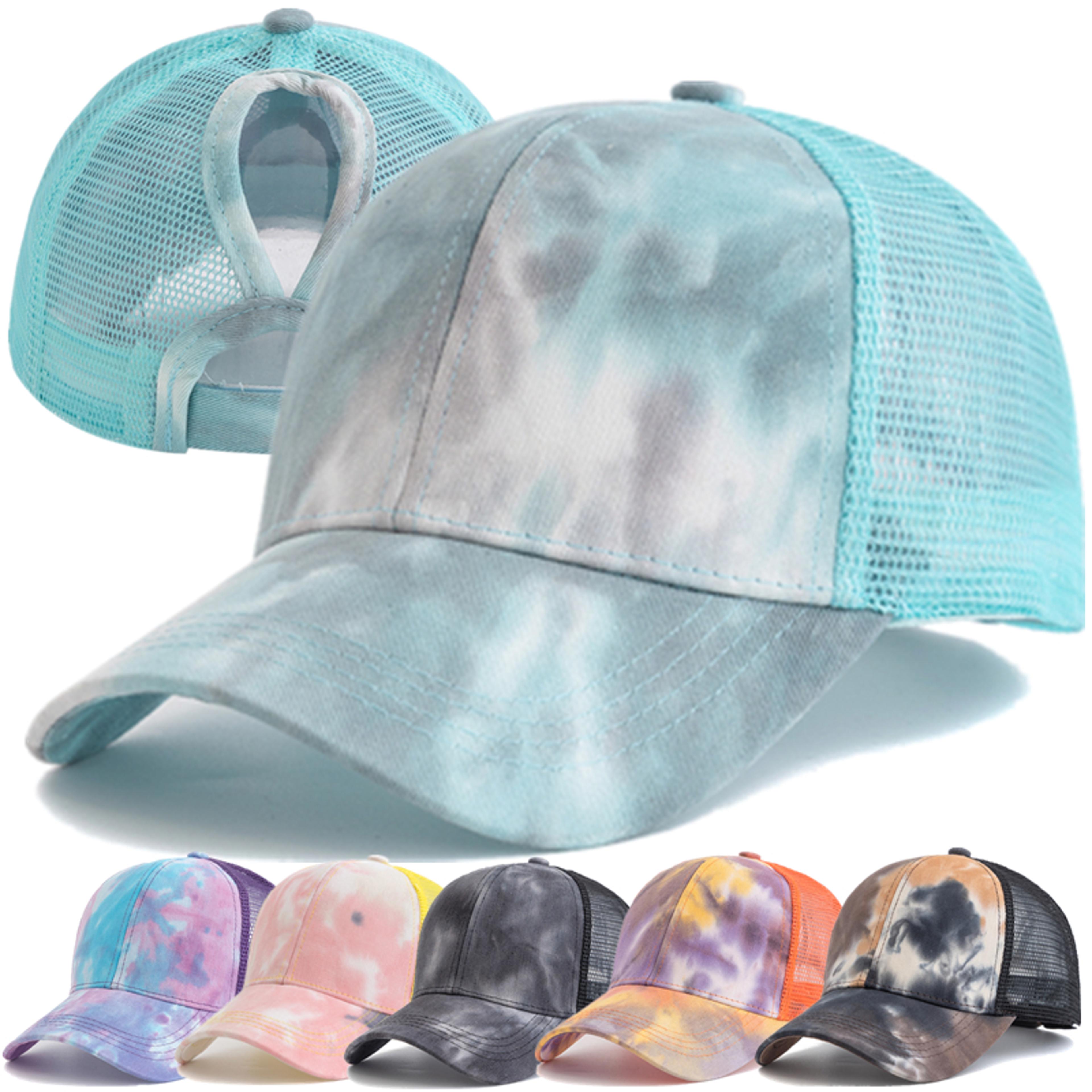 new women ponytail cap, tie dyeing design, baseball cap female streetwear, trendy trucker hats for everyday wear