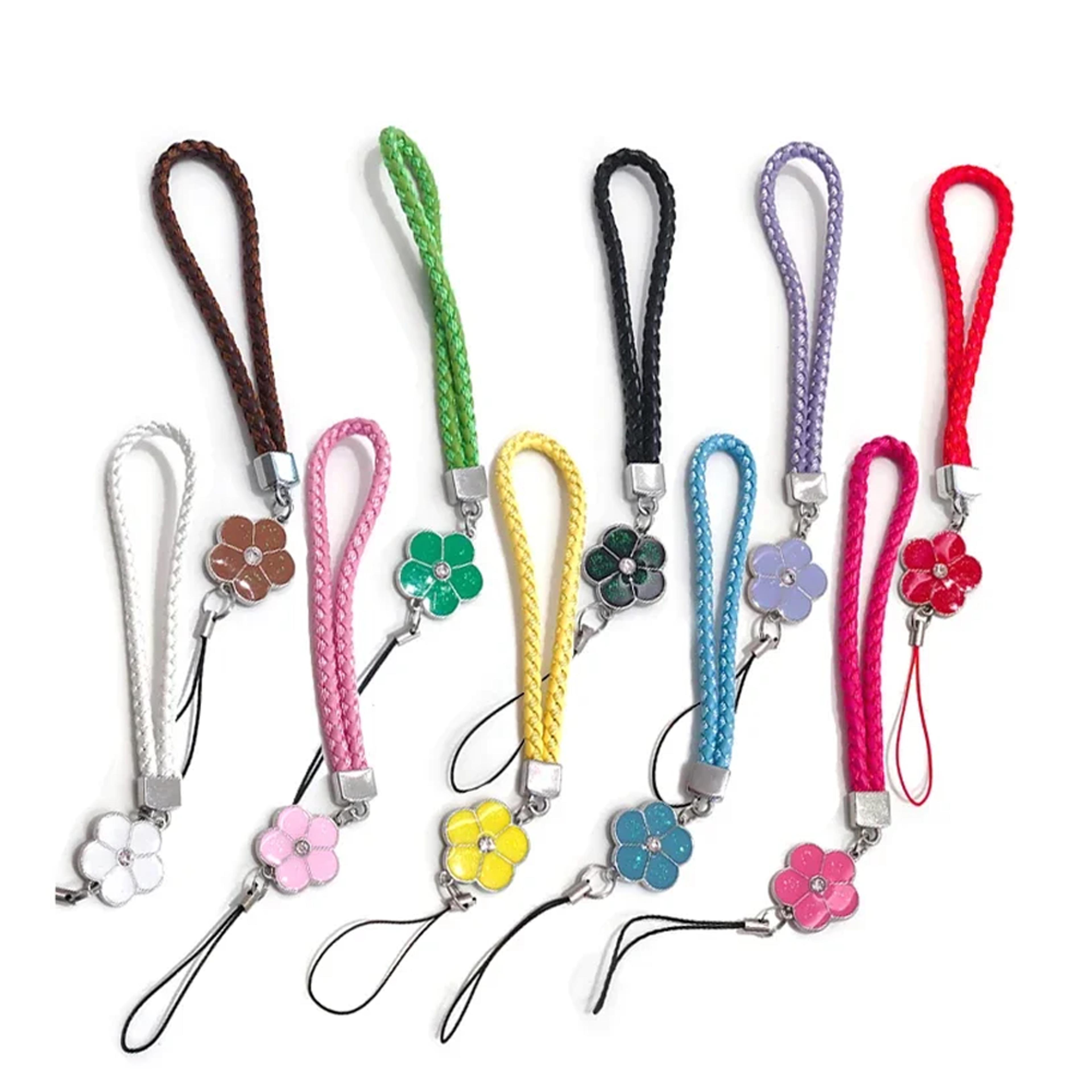 colorful small flower mobile phone lanyard, solid color phone wrist strap for usb, id card keychain universal accessory