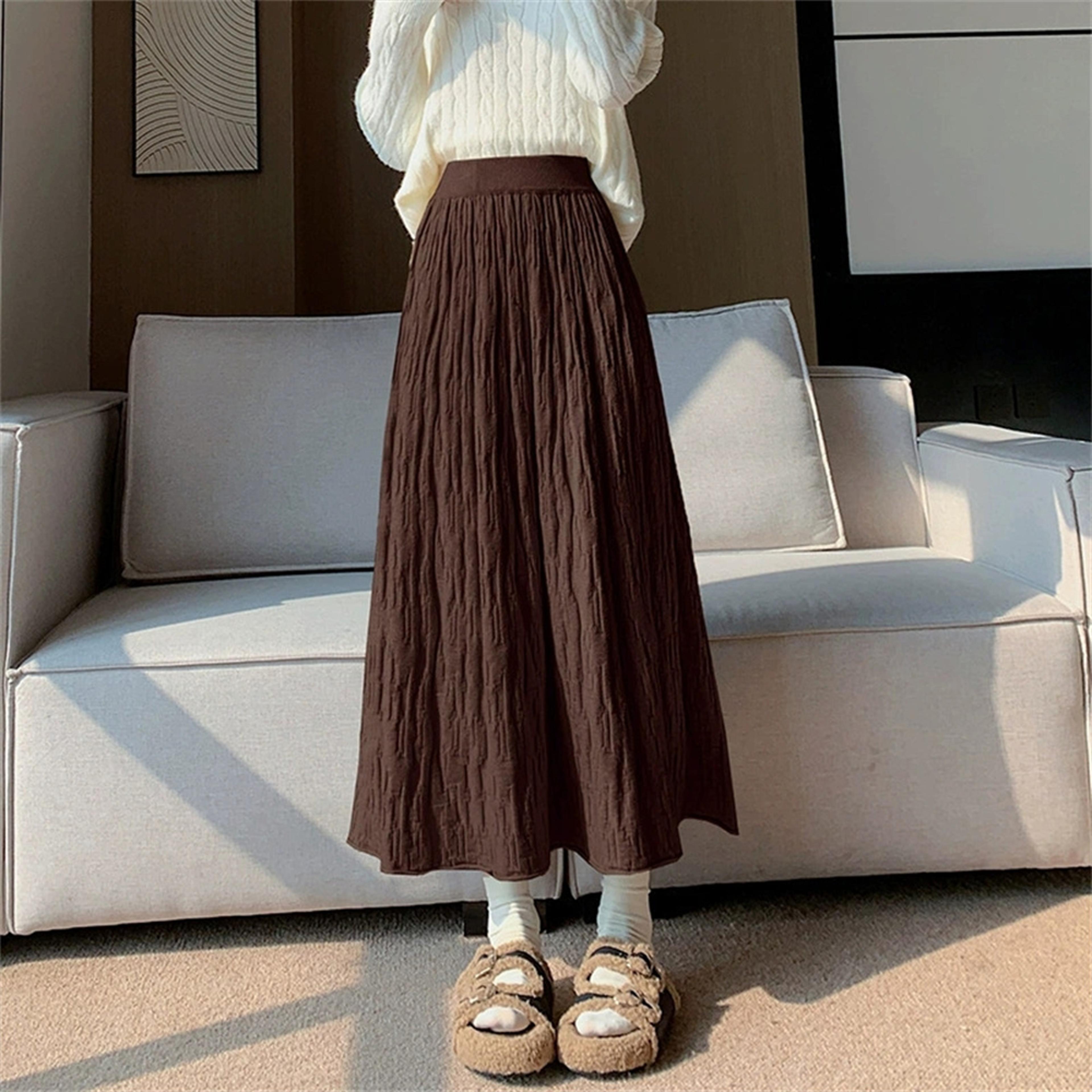 2025 new korean design, high waist skirt, autumn winter female skirt, warm thick knitted wool long skirt