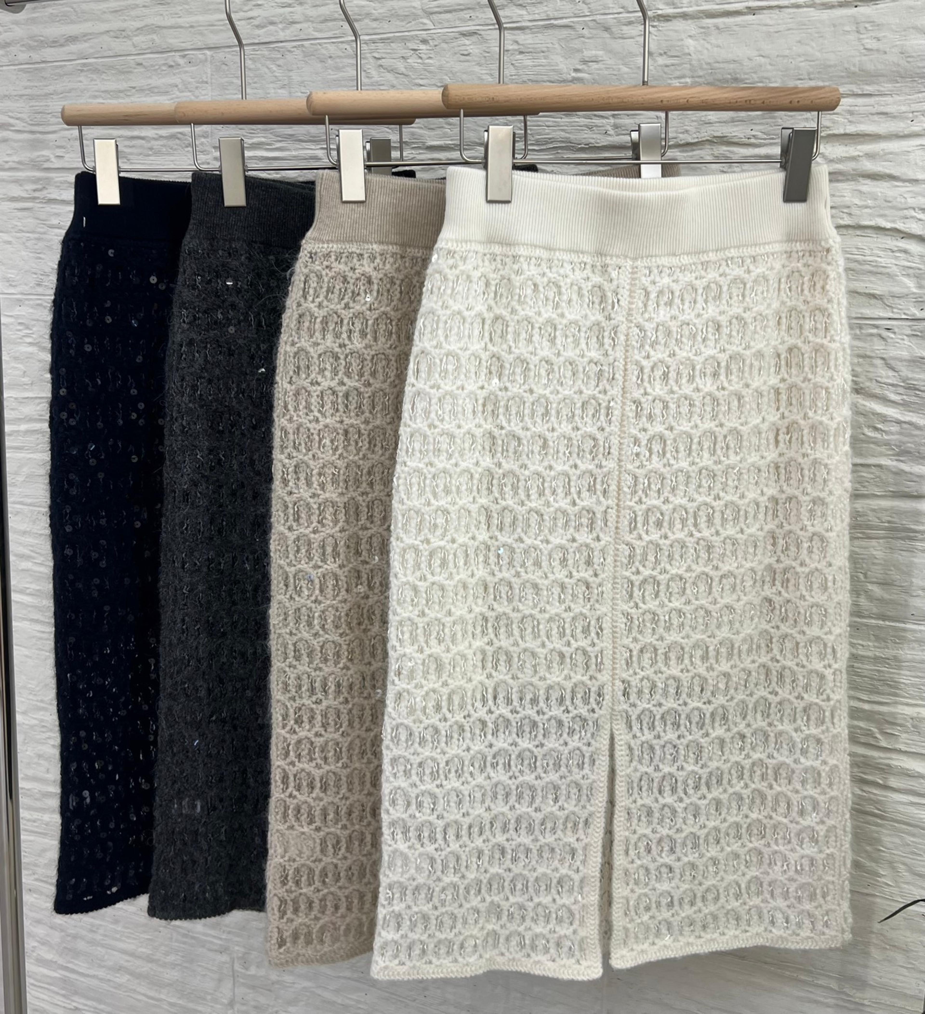 new women's cashmere overskirt for autumn and winter, elastic waist with bc sequins, high-end knitted maxi skirt
