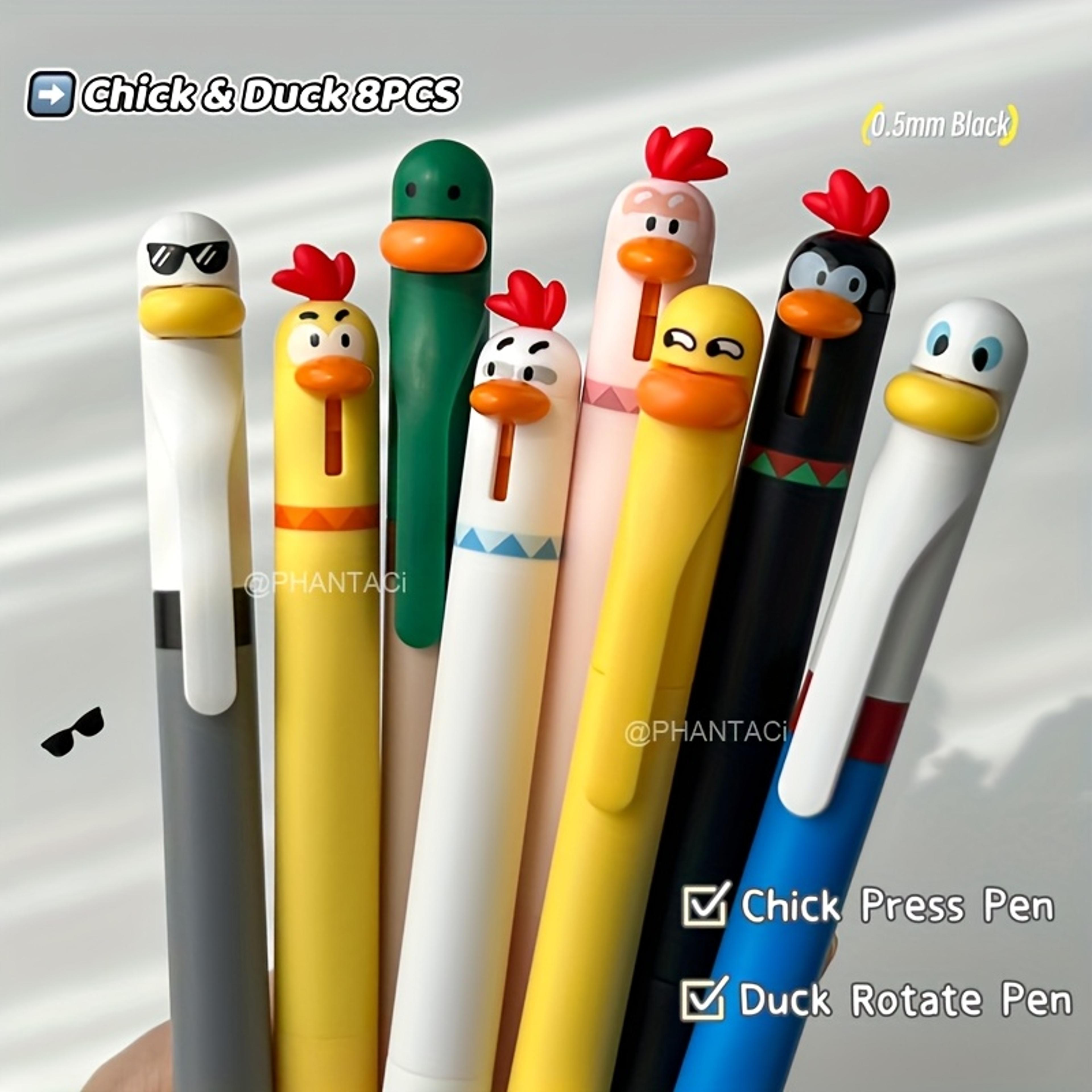 cute chicken pressing gel pen, 4pcs set, black ink, creative rotating novelty pen, funny office and school supplies