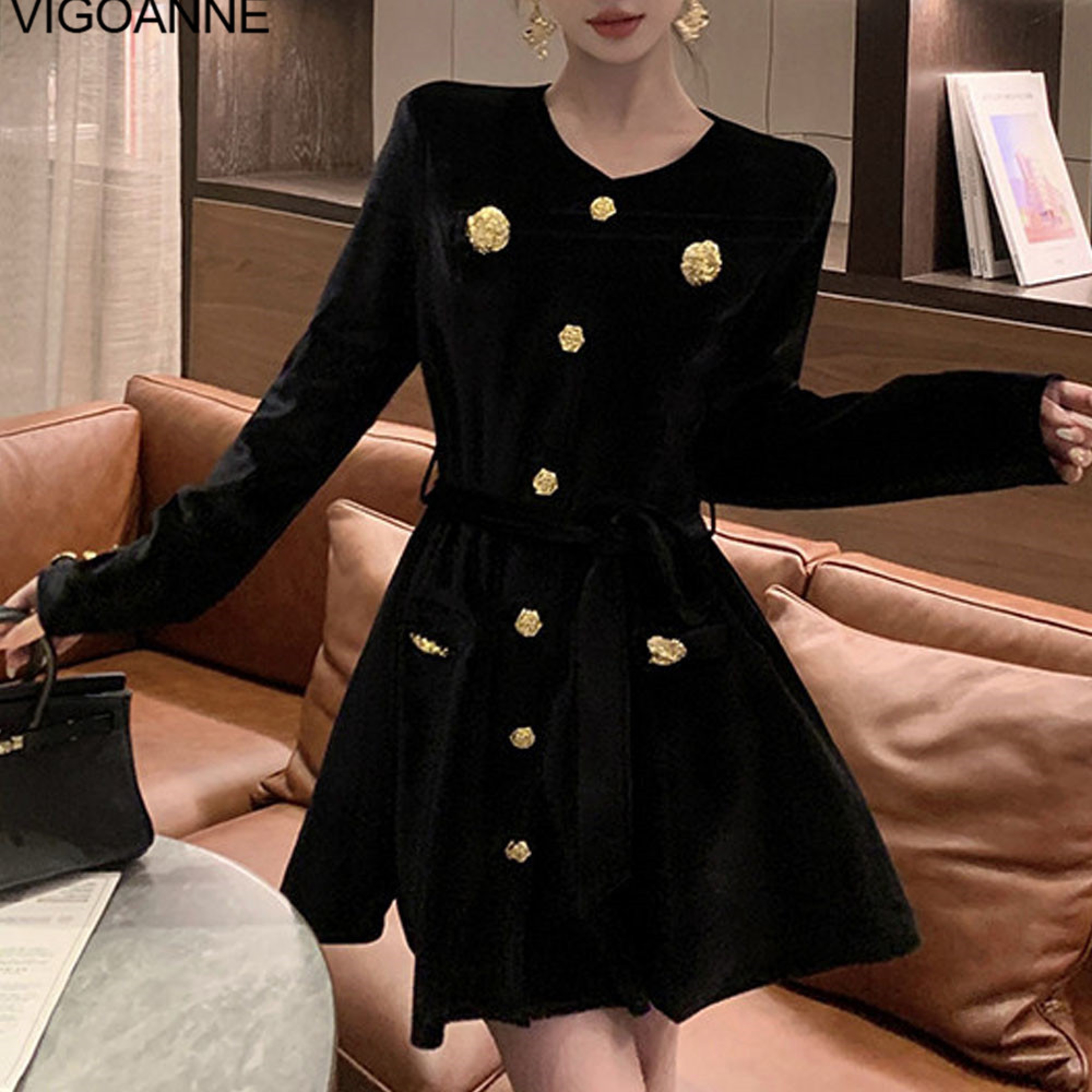 womens black velvet dress Unique Vintage Front Twist Swing out dress that has a chic boat neckline Elegant Black Velvet Dress, Sexy