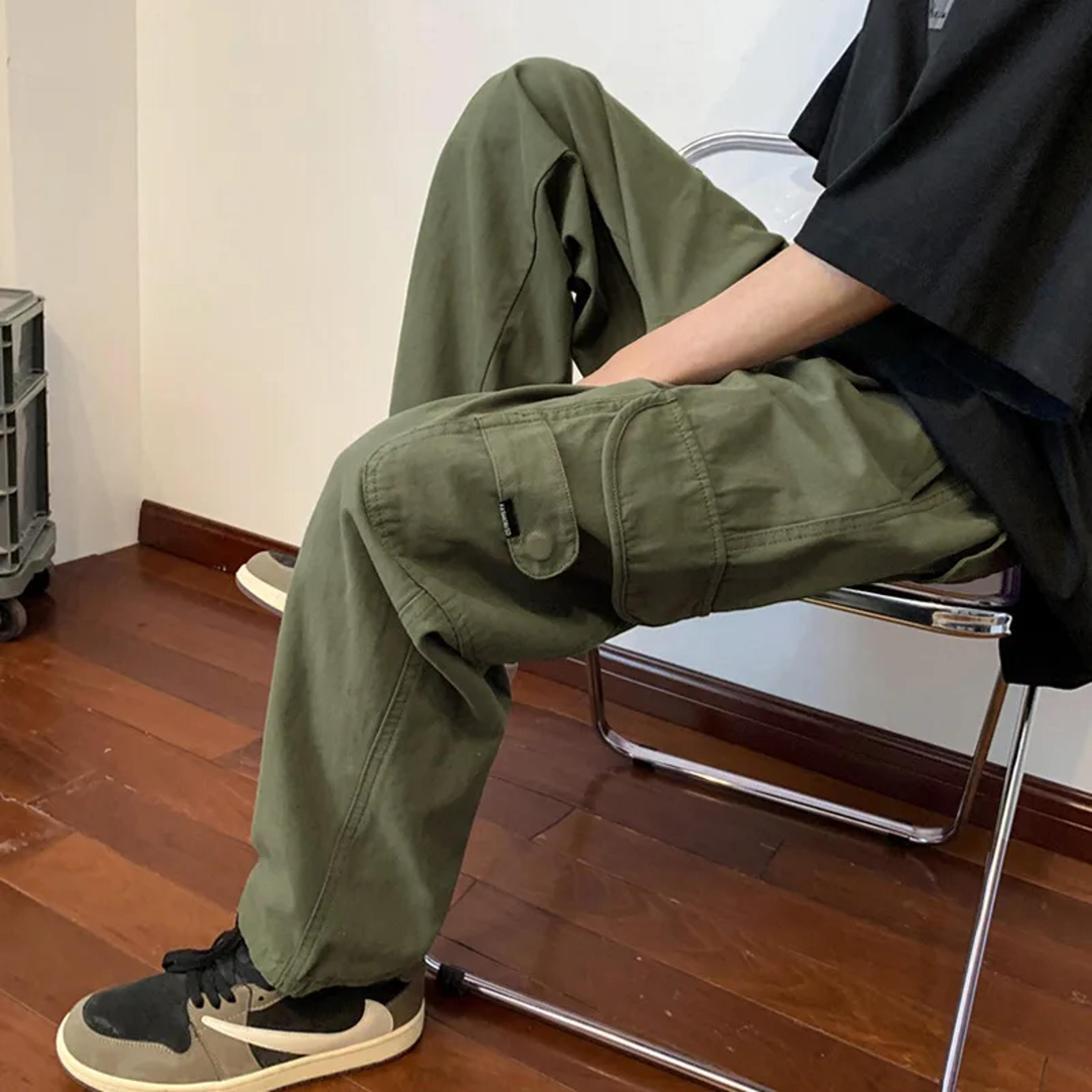 unisex cargo pants, loose fit streetwear, solid color wide leg trousers, trendy and versatile