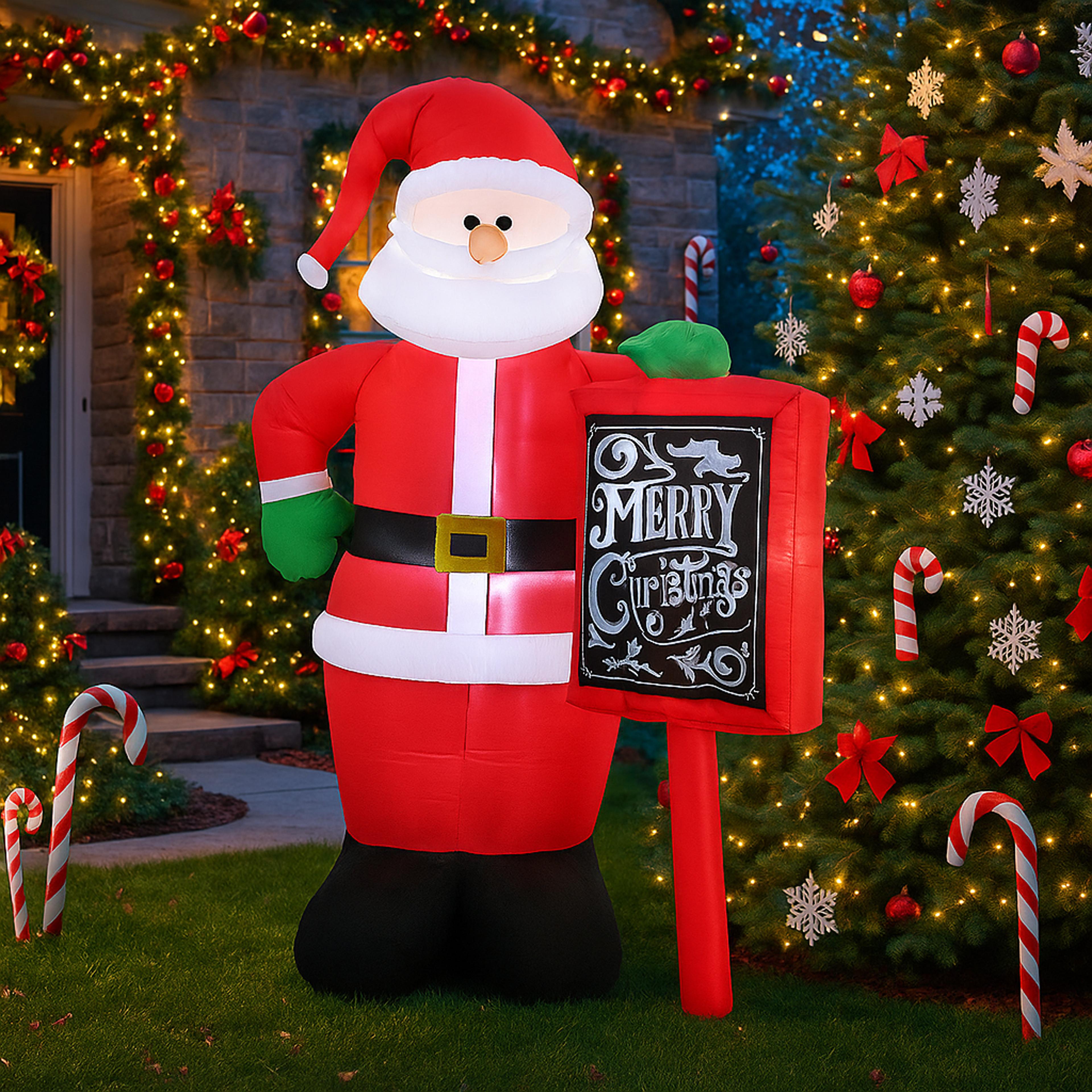 inflatable toy christmas decorations, santa claus holding sign toy, ornaments with led lights, home yard holiday decor