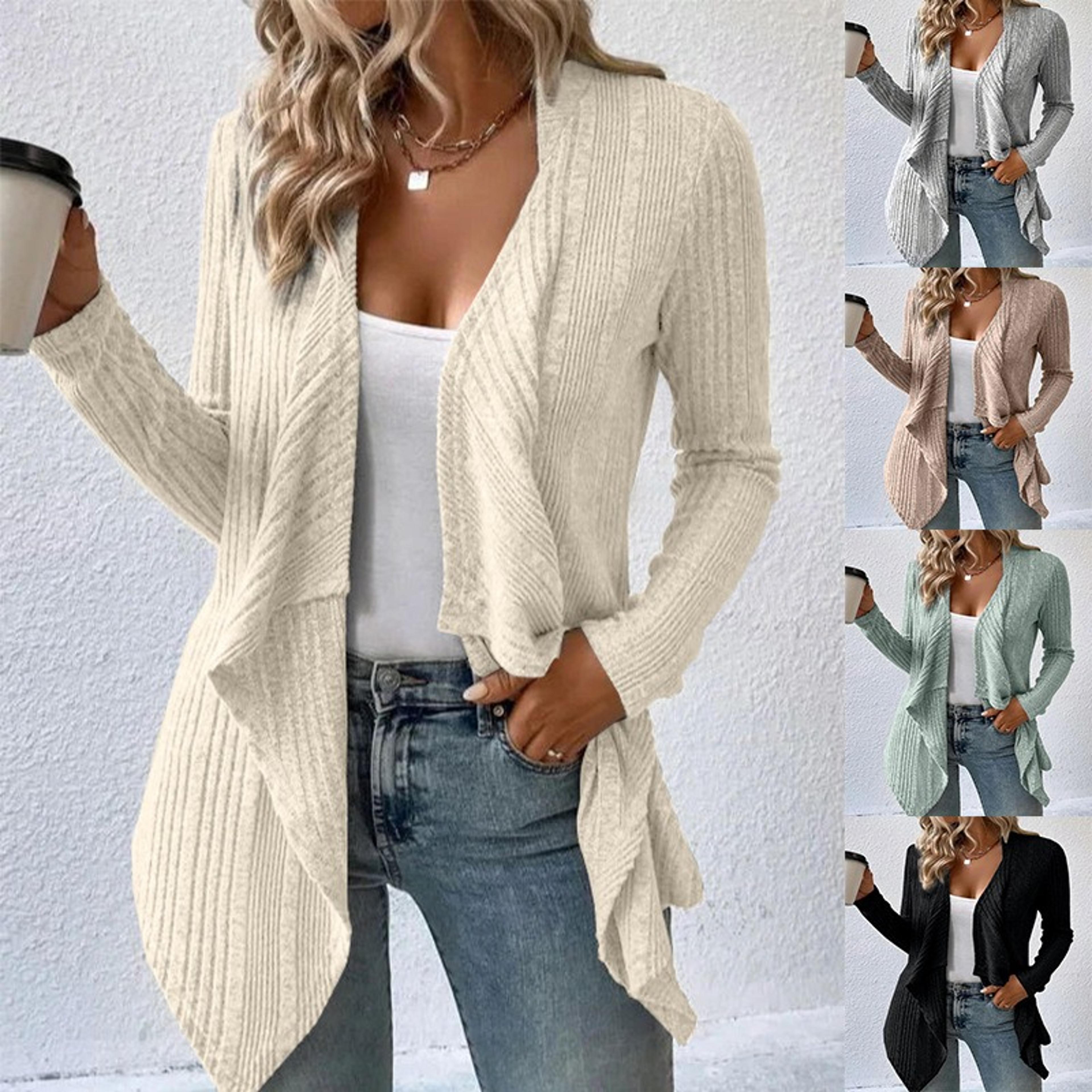 autumn winter womens knitted sweater jacket, loose long sleeve cardigan top, solid color casual fashion outerwear
