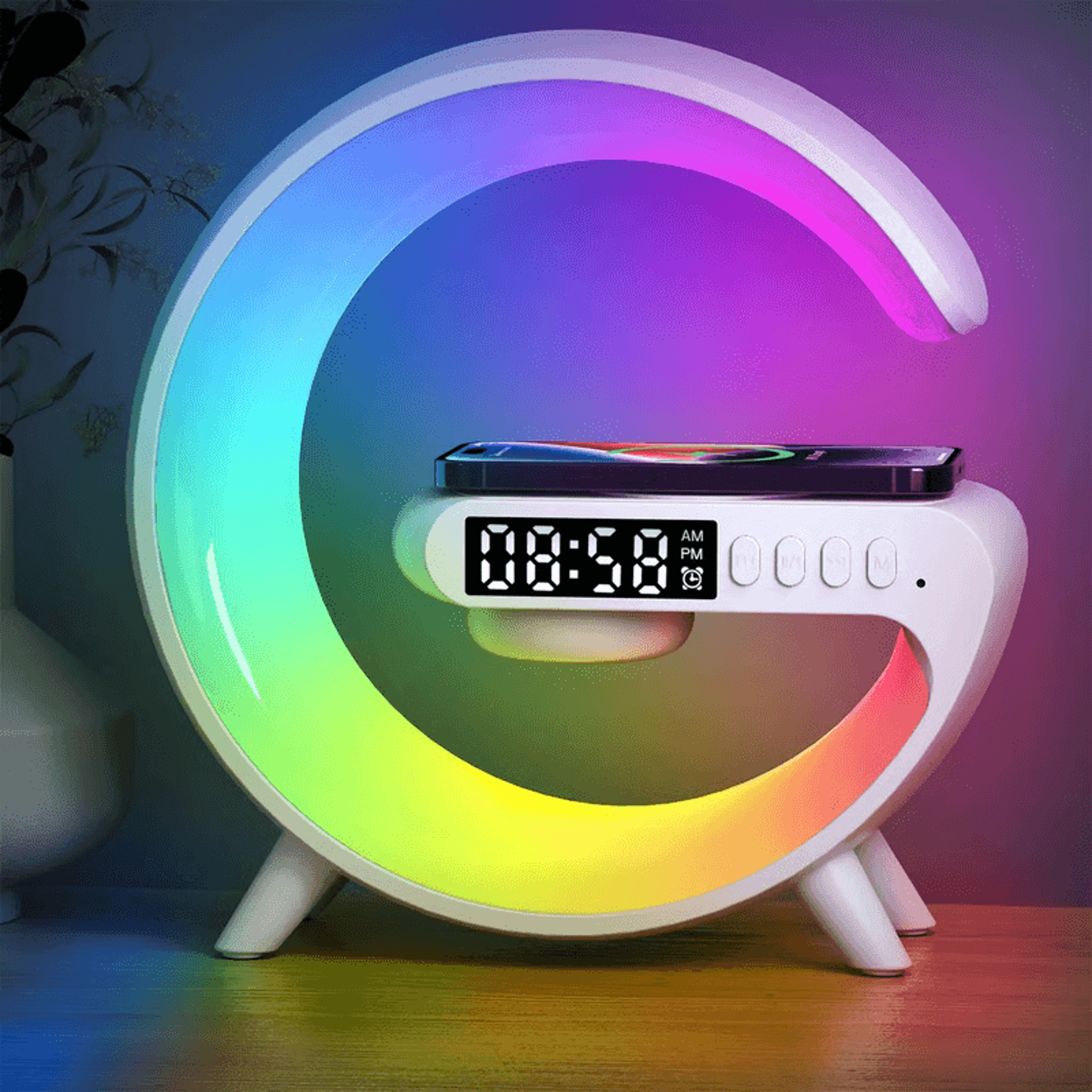 smart wake up light with sunrise alarm & wireless charger, wake gently, charge instantly