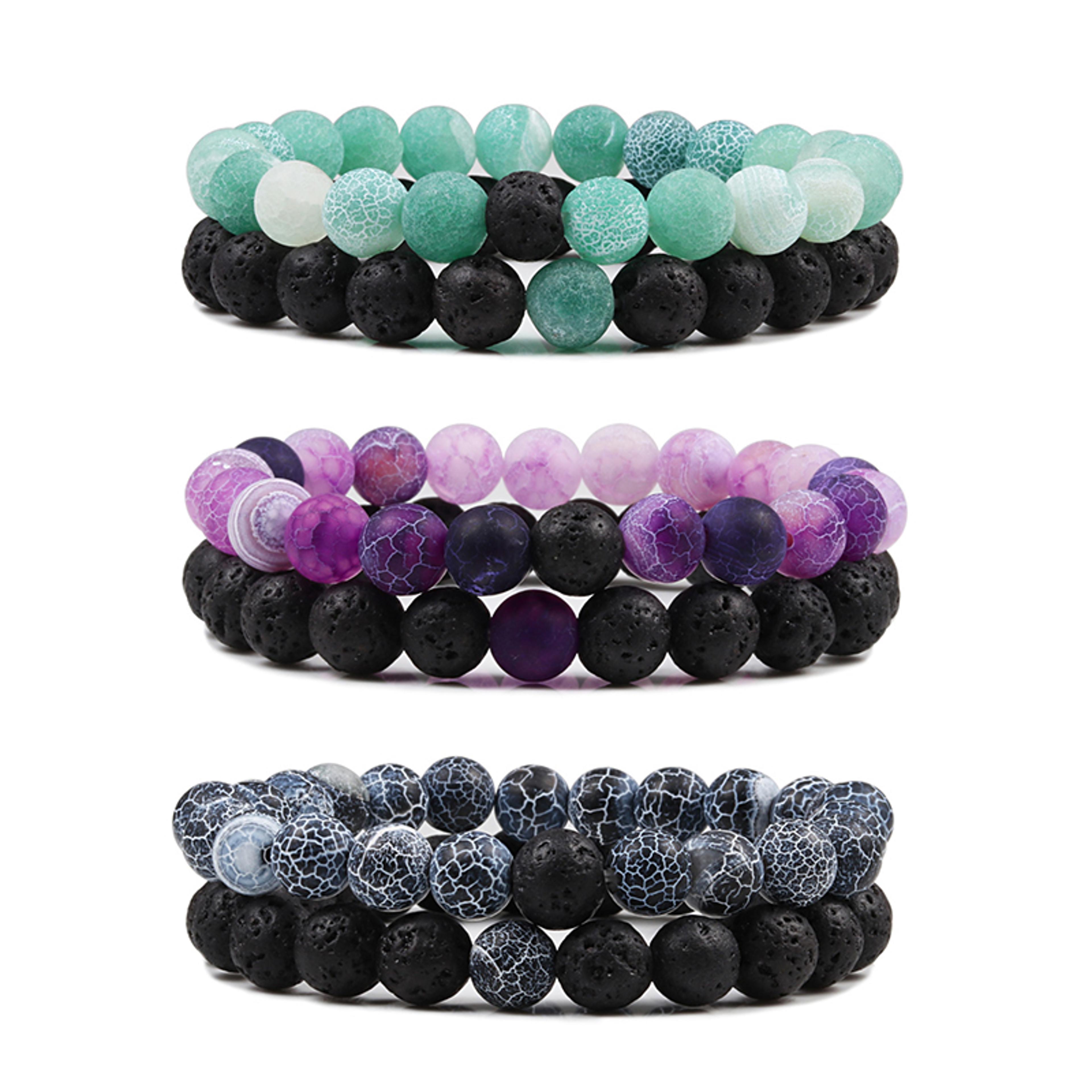 natural lava stone beaded bracelets bangles set for couples energy distance best friend jewelry gift