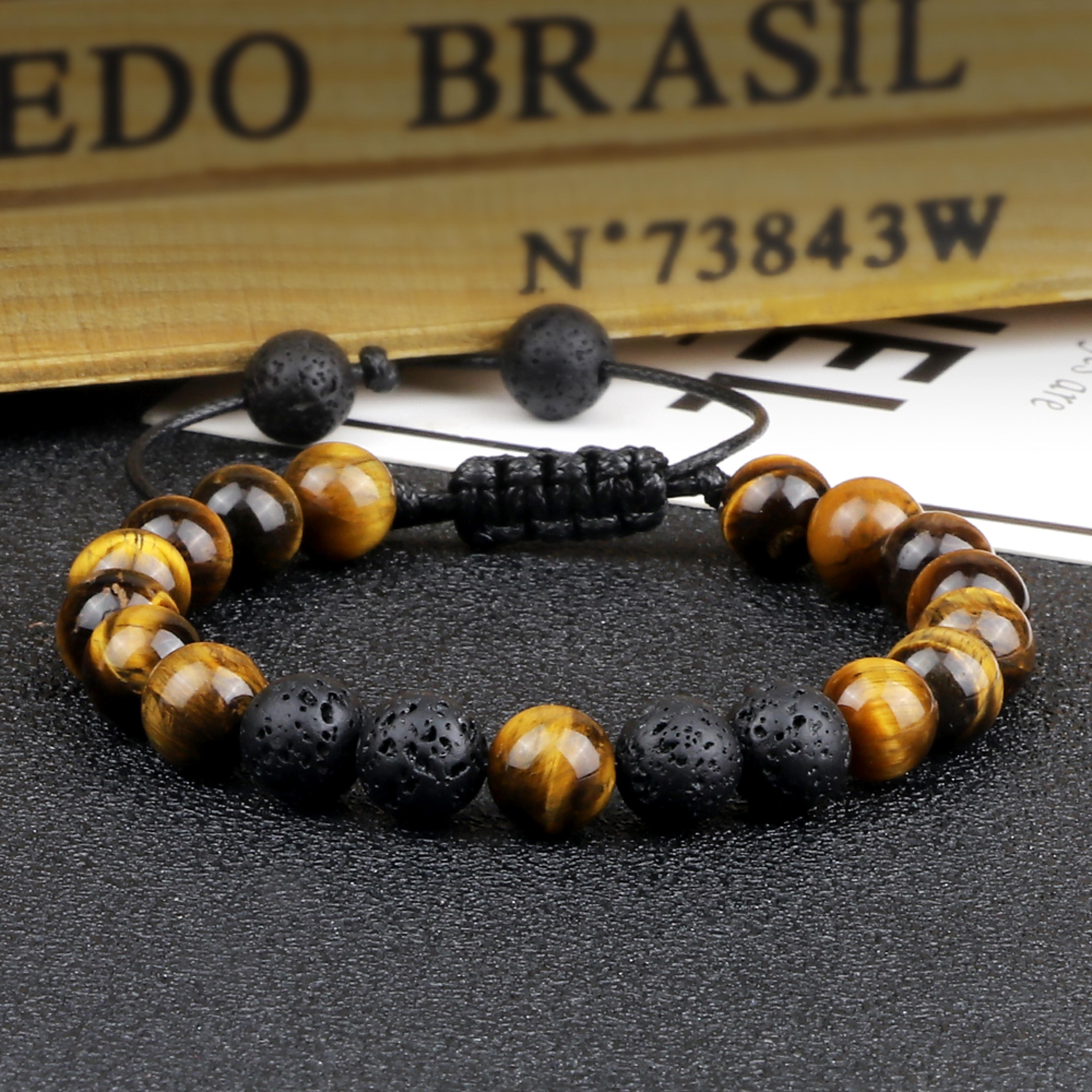 beads bracelet with tiger eye adjustable braided rope bangles healing jewelry for men couples women