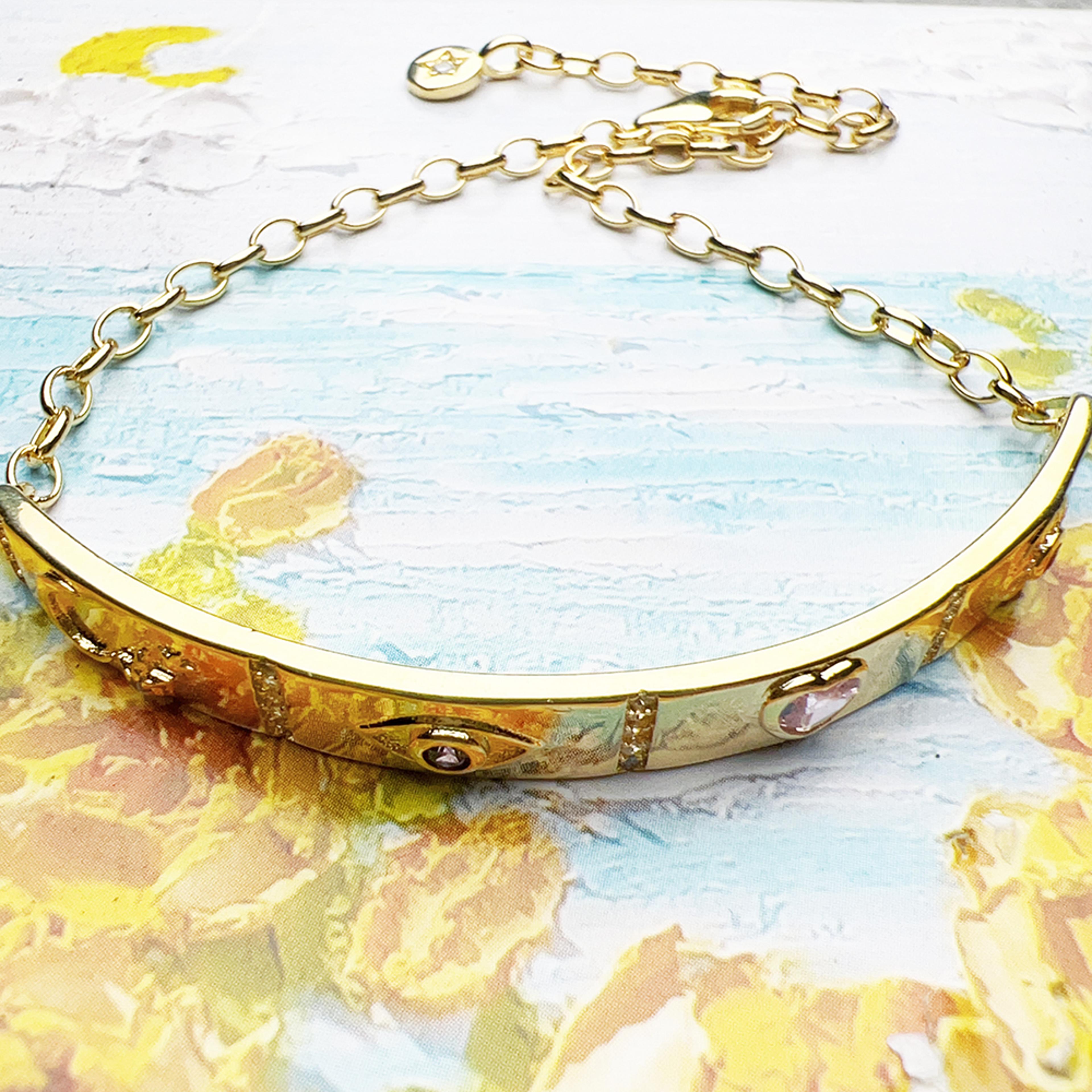 cosmic talisman yellow gold plated bracelet long bridge sterling silver vintage gift jewelry for women