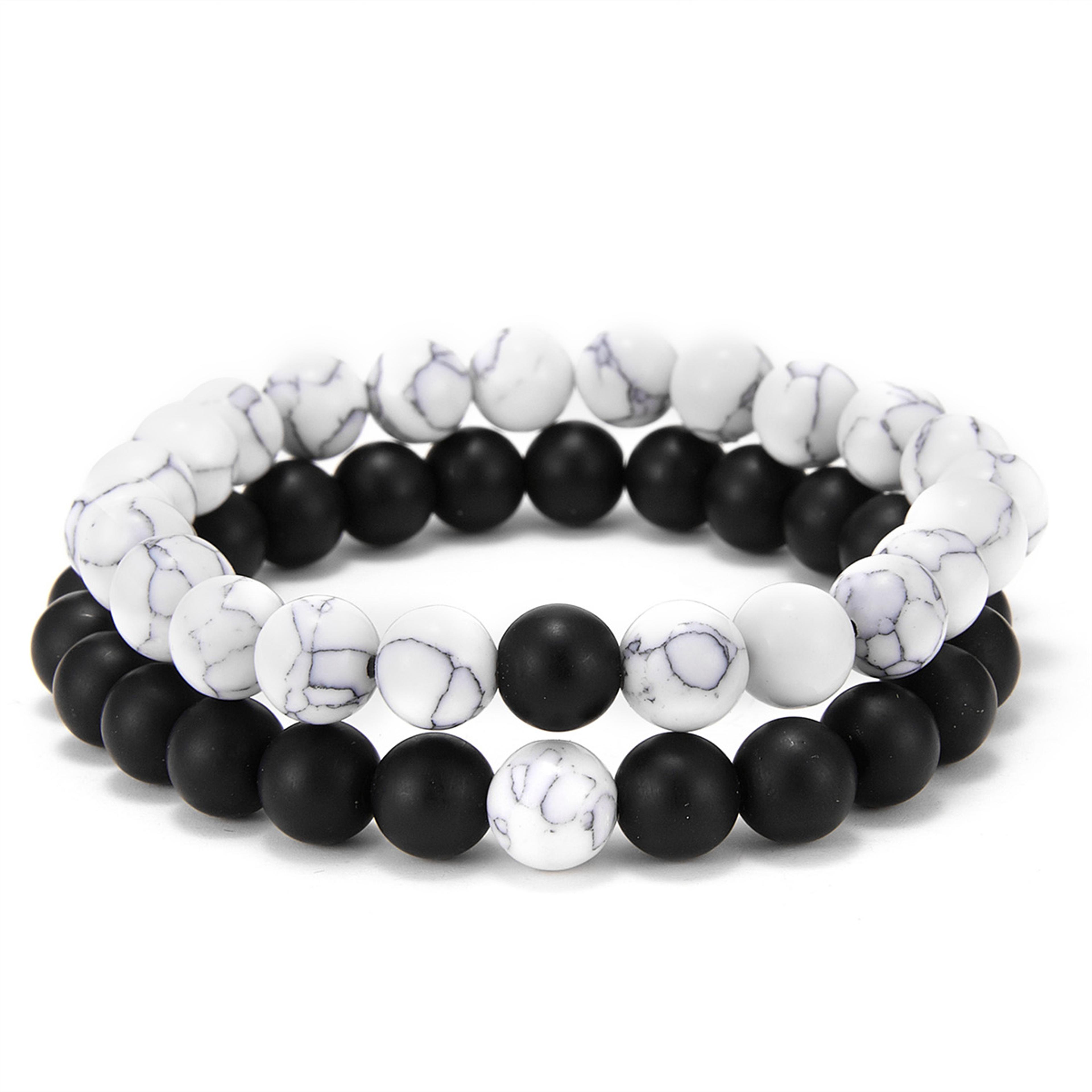 yoga bracelets for men women lava stone tiger eye beaded couple distance black white elastic rope jewelry gifts