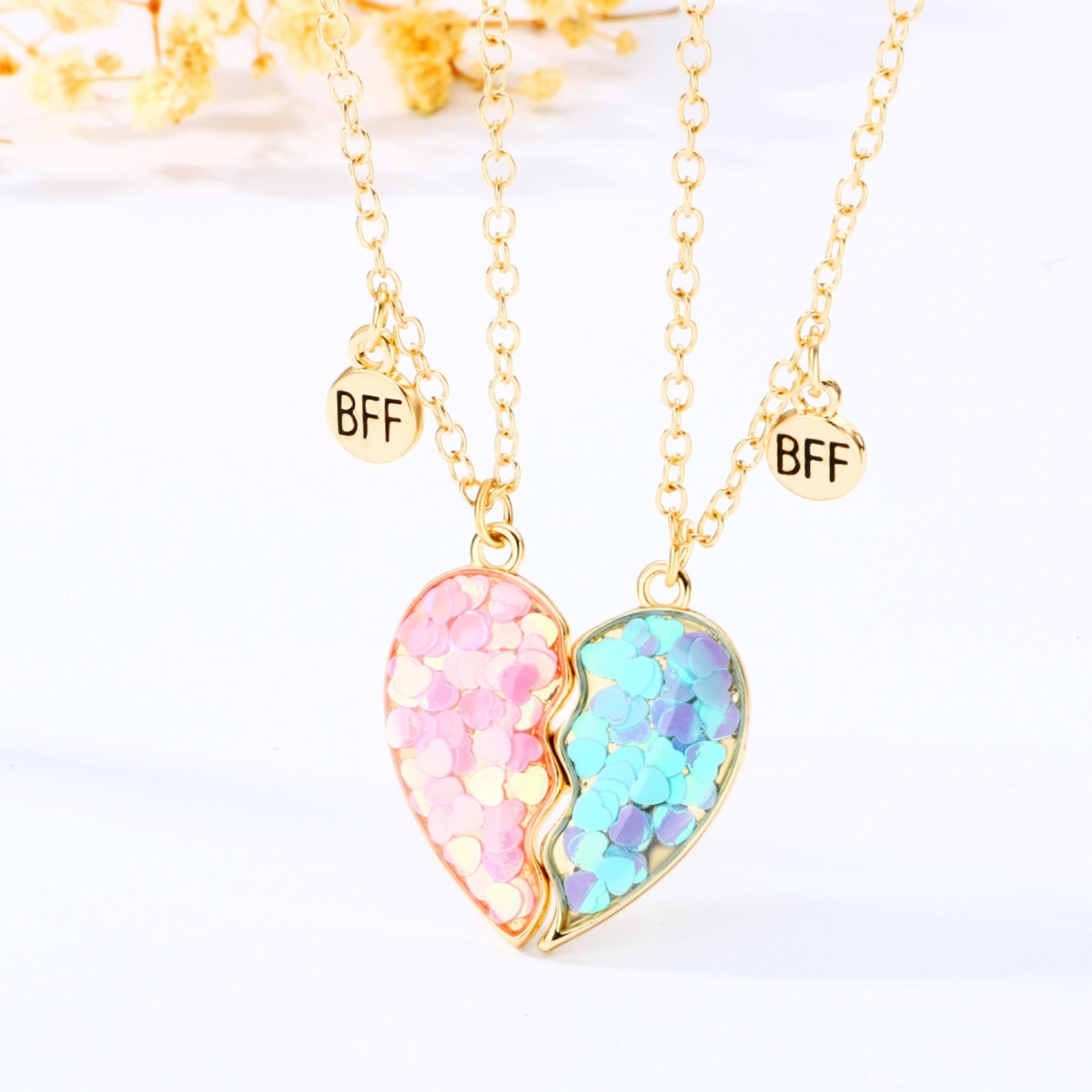 best friends pendant necklace, magnetic broken heart chain, adjustable lover bff jewelry gift for women