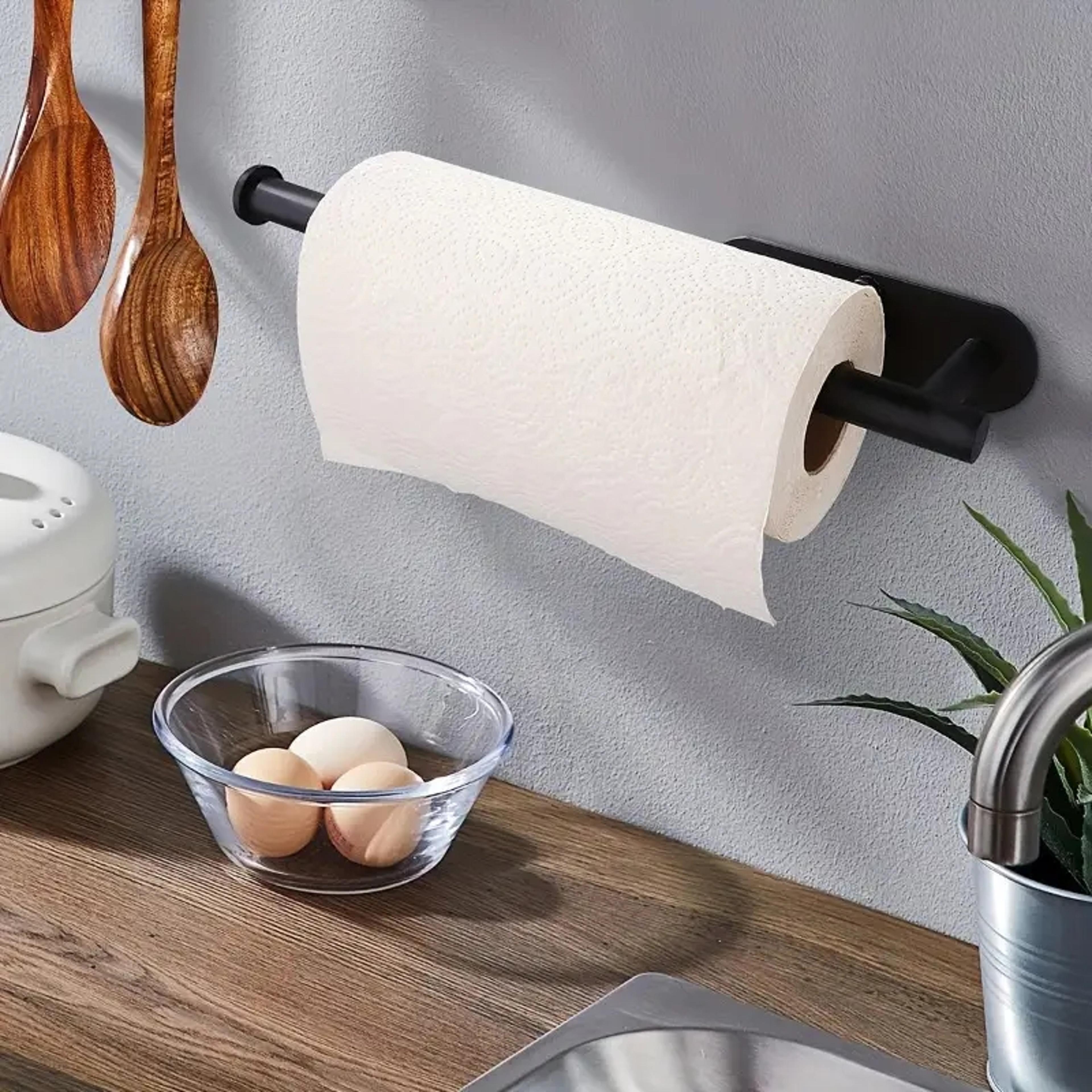 plastic wrap and roll paper storage rack self-adhesive paper towel holder for kitchen and bathroom