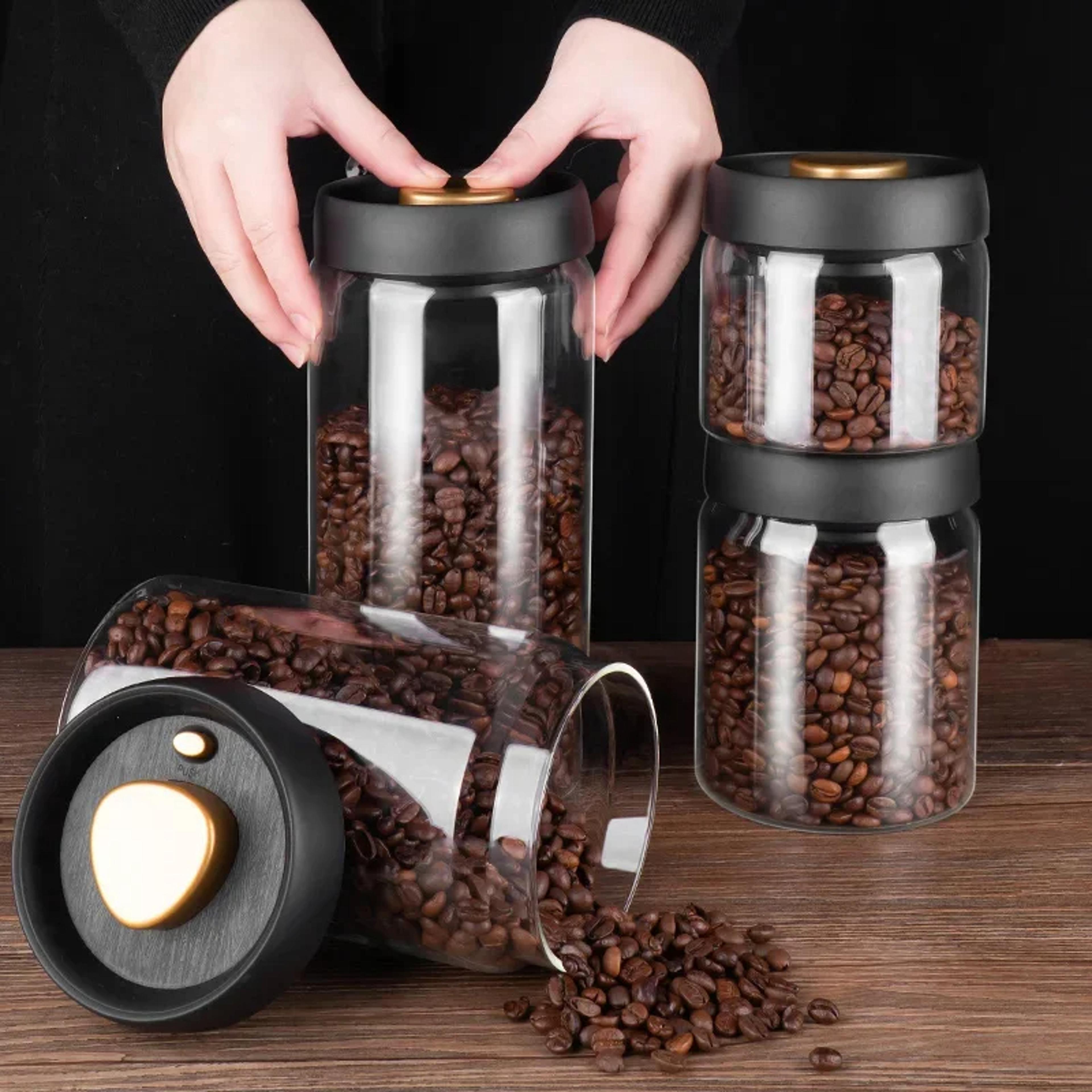 transparent glass coffee beans storage jars, vacuum sealed tank, airtight food storage, household moisture-proof