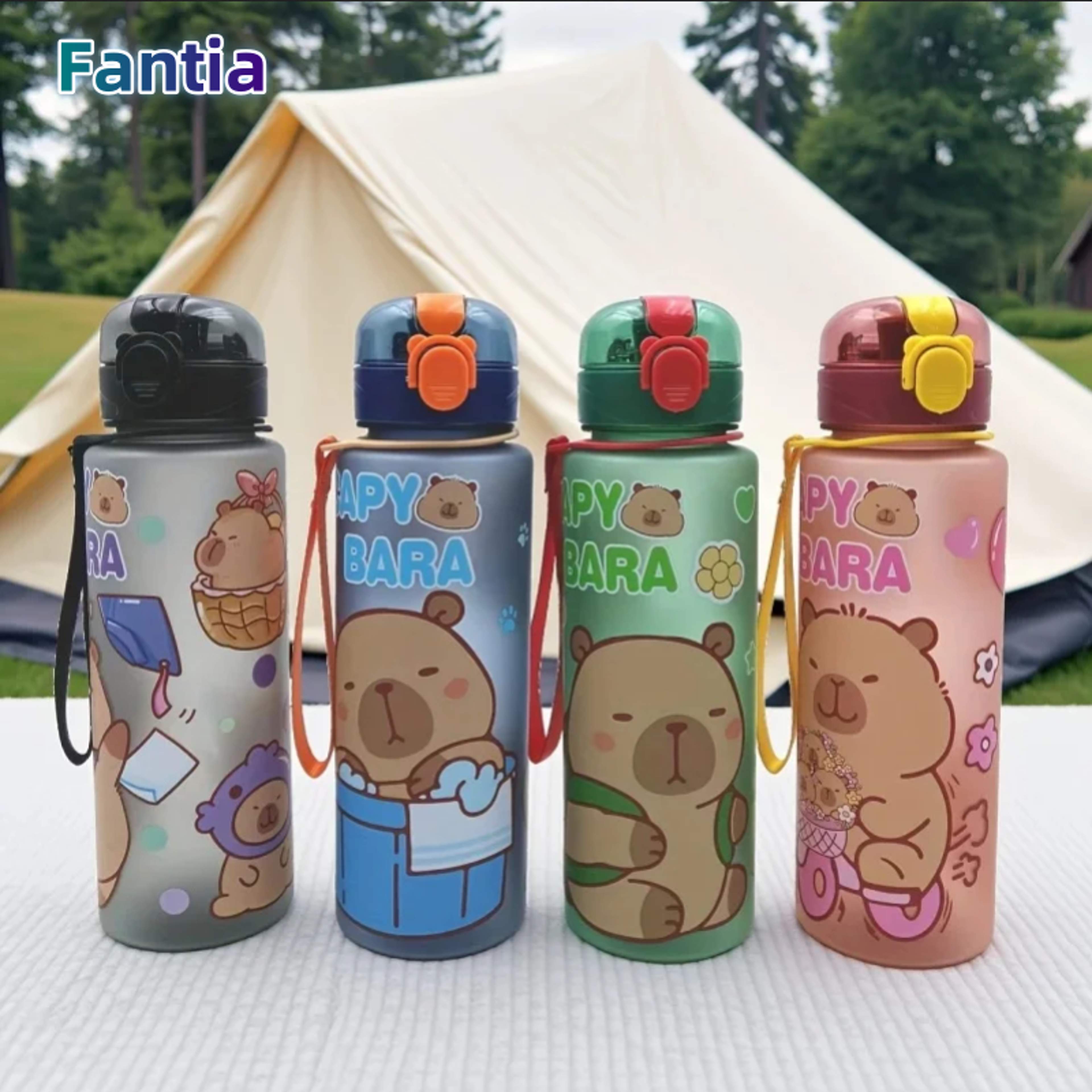large capacity sports water bottle, capybara straw cup, leakproof plastic water bottle, cute cartoon, portable out